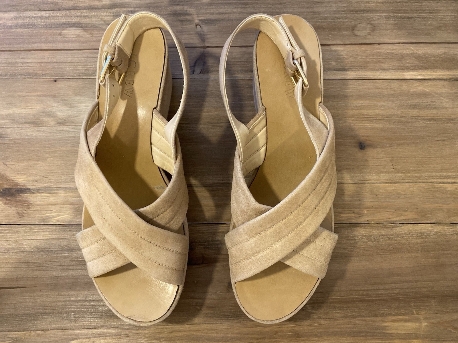 Size 8 – Women’s J. Crew Leather Platform Sandal, w/ Gold Toned Buckle Closure