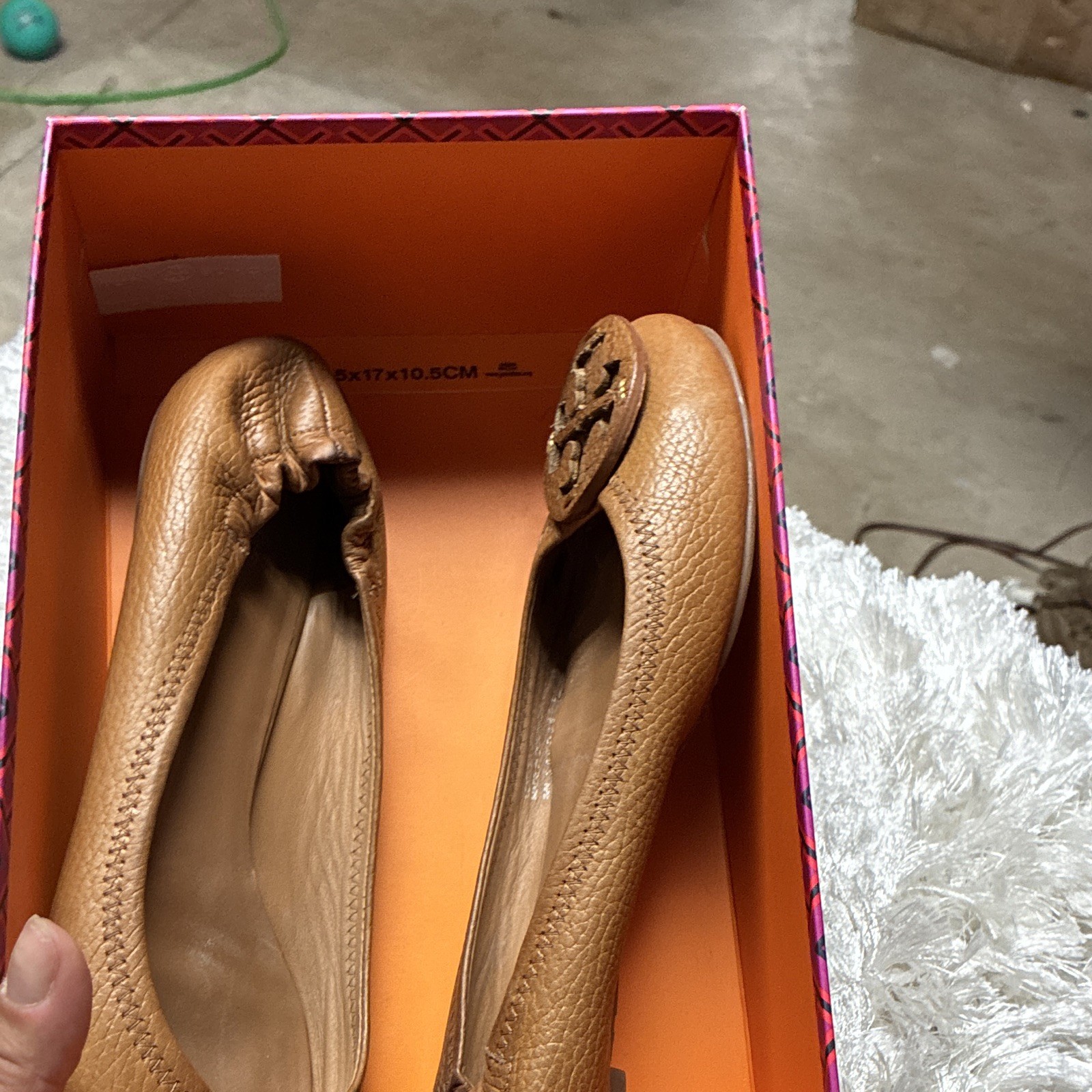 Tory Burch Women’s Tan Leather Ballet Flats Logo Slip-On Round Toe 8.5