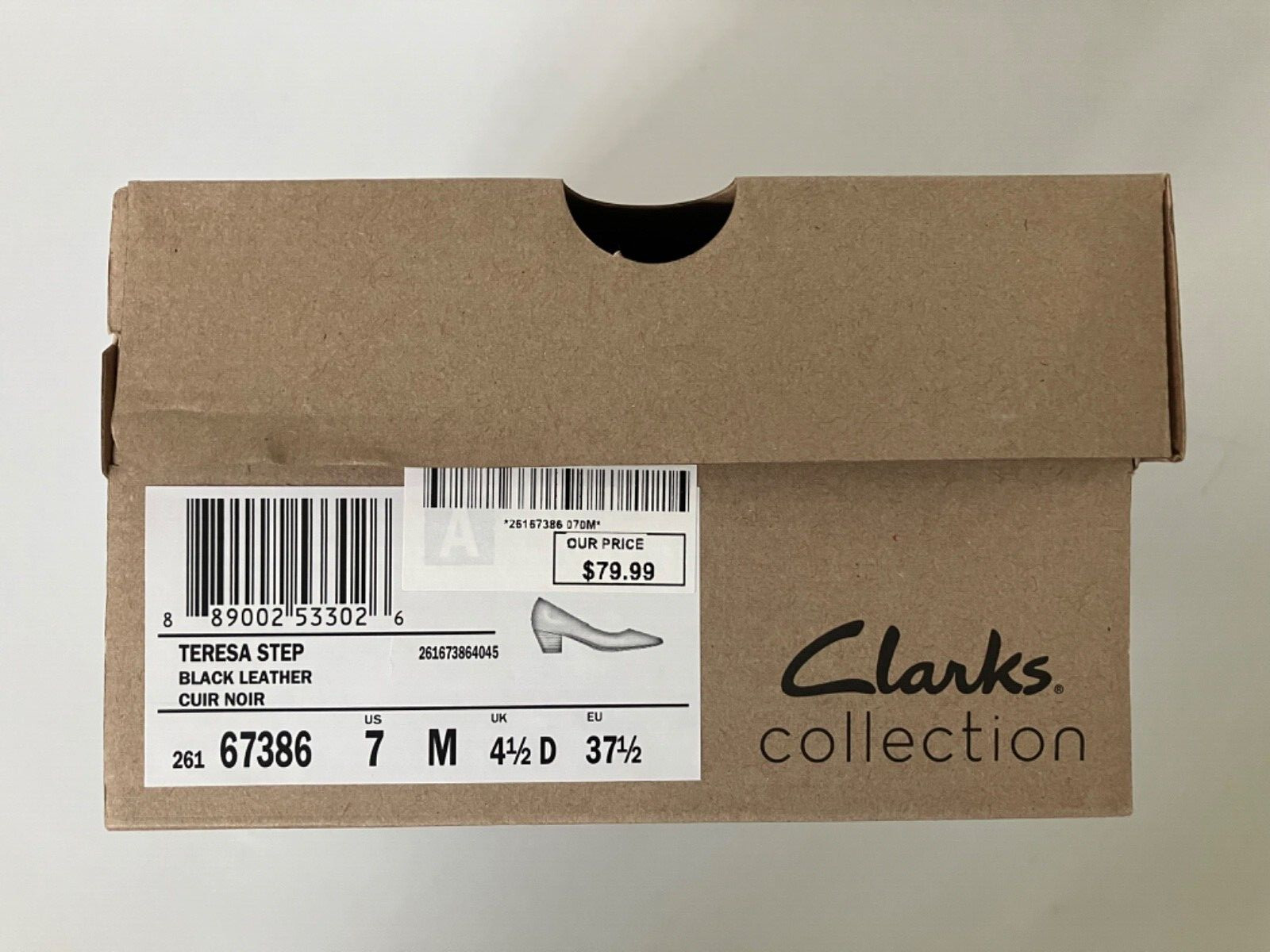 Clarks Ladies Teresa Step Black Leather Shoes Pumps 2” Heel 7 Medium (B,M) New