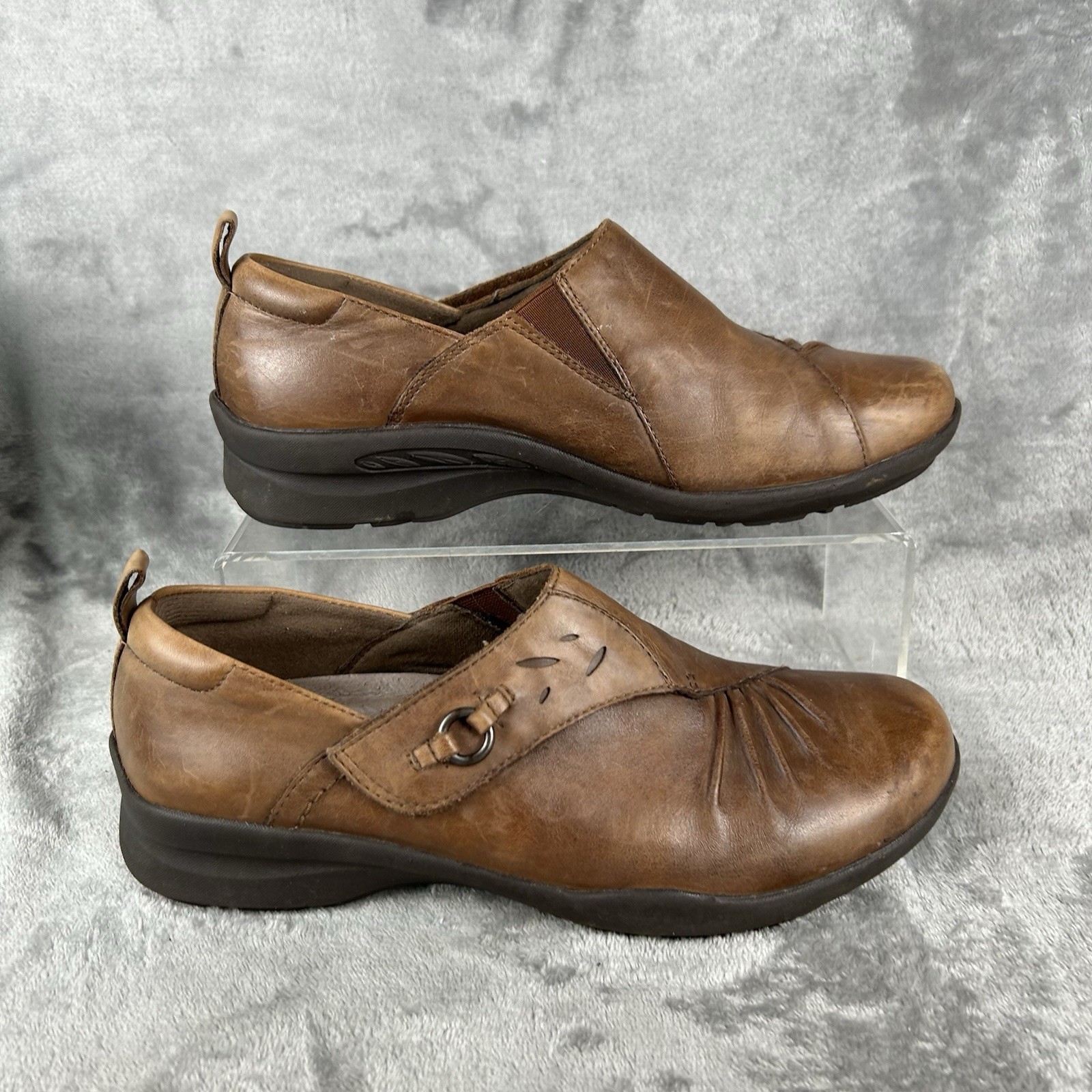 Earth Amity Loafers Womens 7.5 Brown Leather Comfort Flats Shoes Adjust Strap