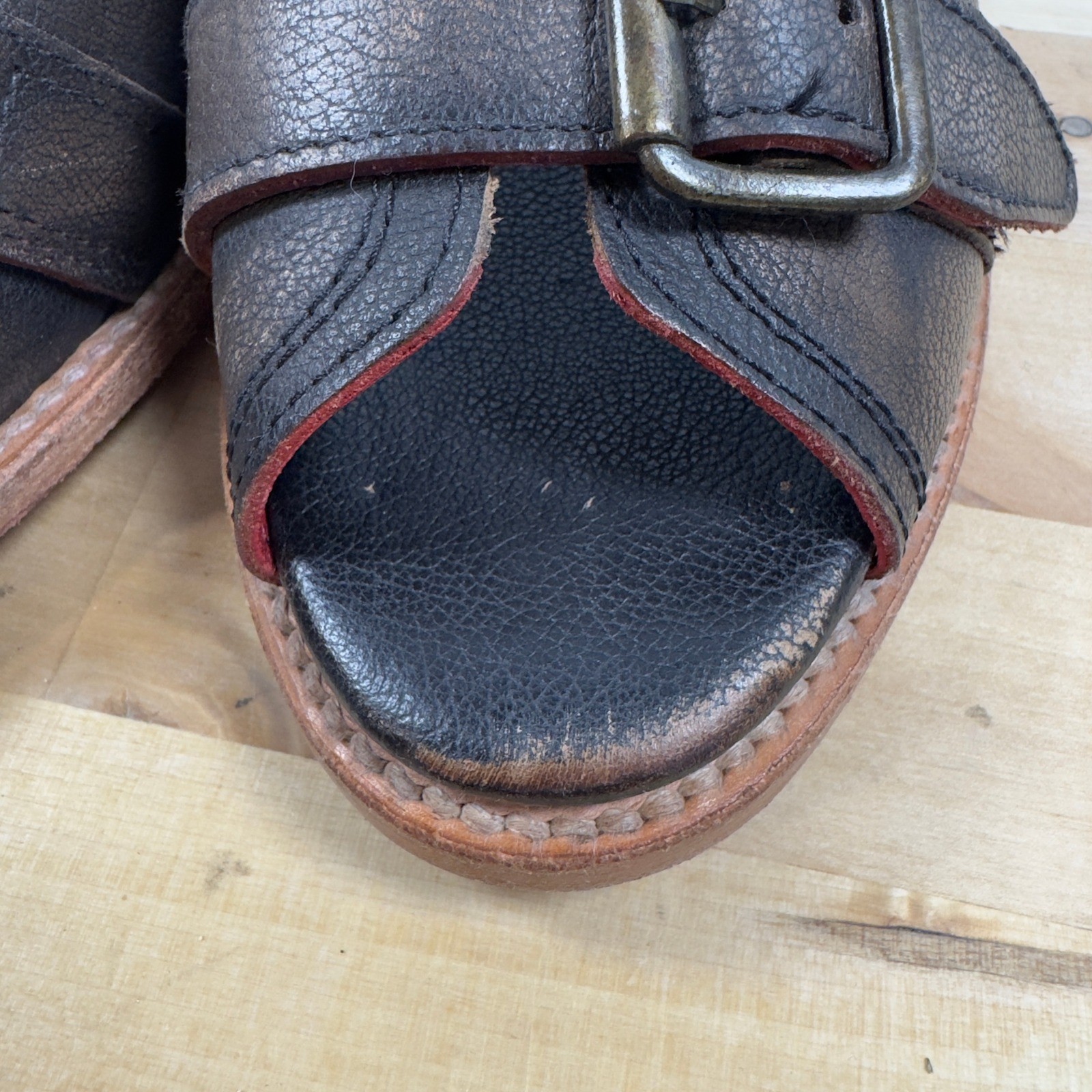 Freebird by Steven Caprice Black Leather Buckle Mules Block Heel Sandals Size 10