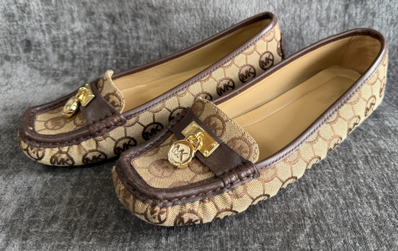 Michael Kors MK Women’s Hamilton Loafer Logo Textile & Leather Size 6.5 MG16L