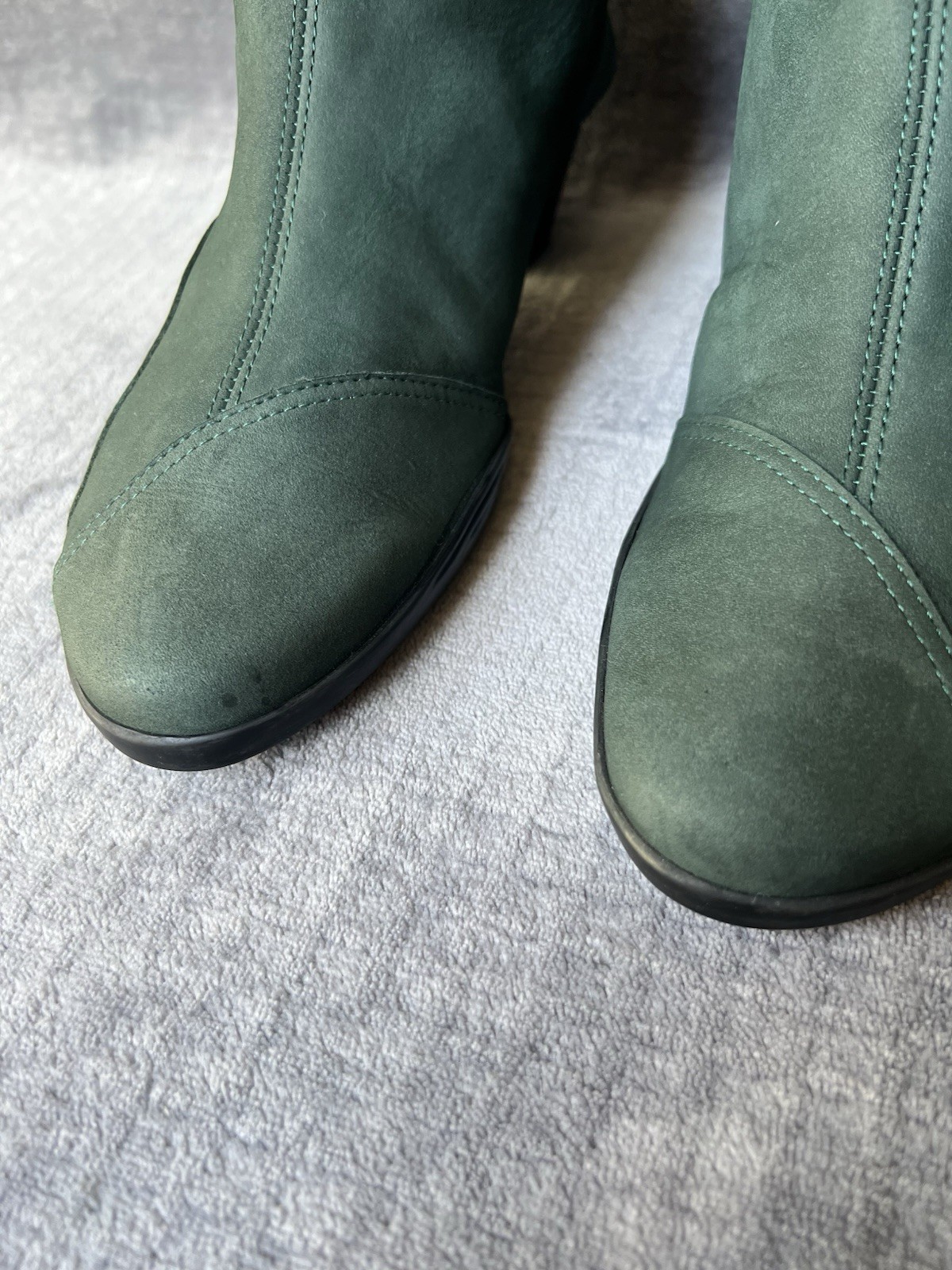 Arche Leather Ankle Boots Sz 40 , 9 Green Nubuck Stacked Heel Back Zipper France