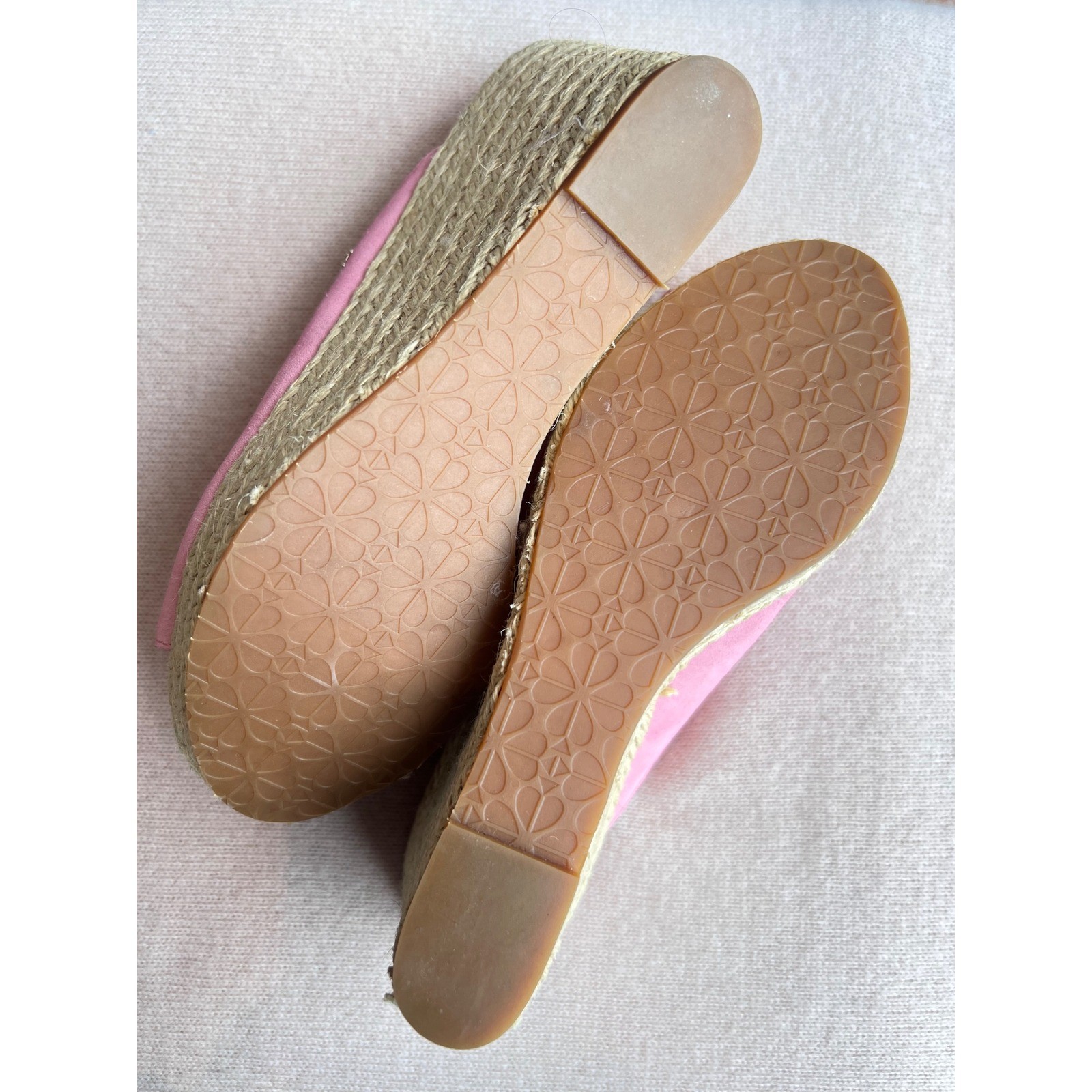 KATE SPADE Thea Pink Suede Wedge Sandals Espadrille Mules 7.5 LNWOT