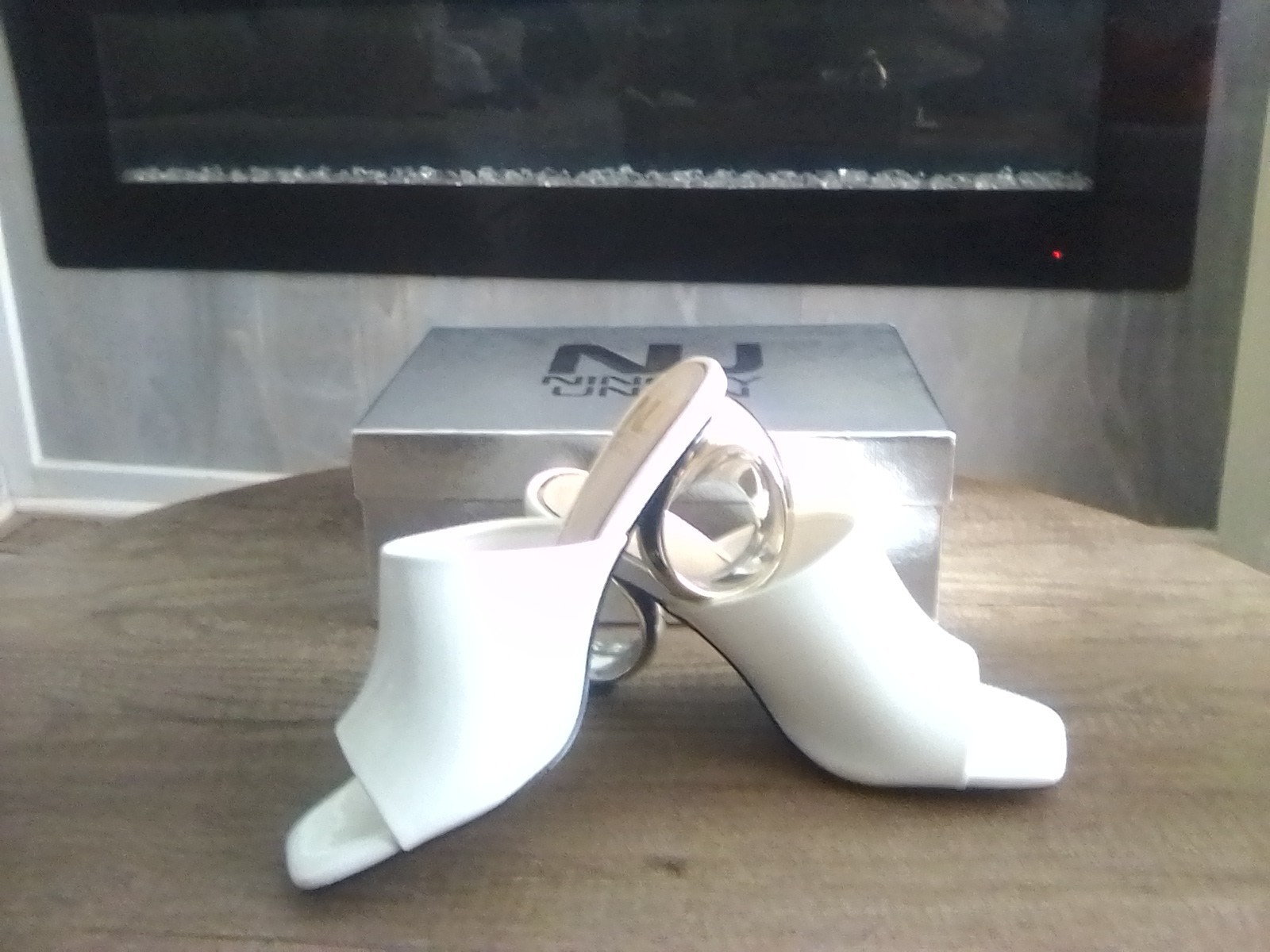 Ninety Union Women’s White Patent Leather Slip-On Open Toe Mule Heels
