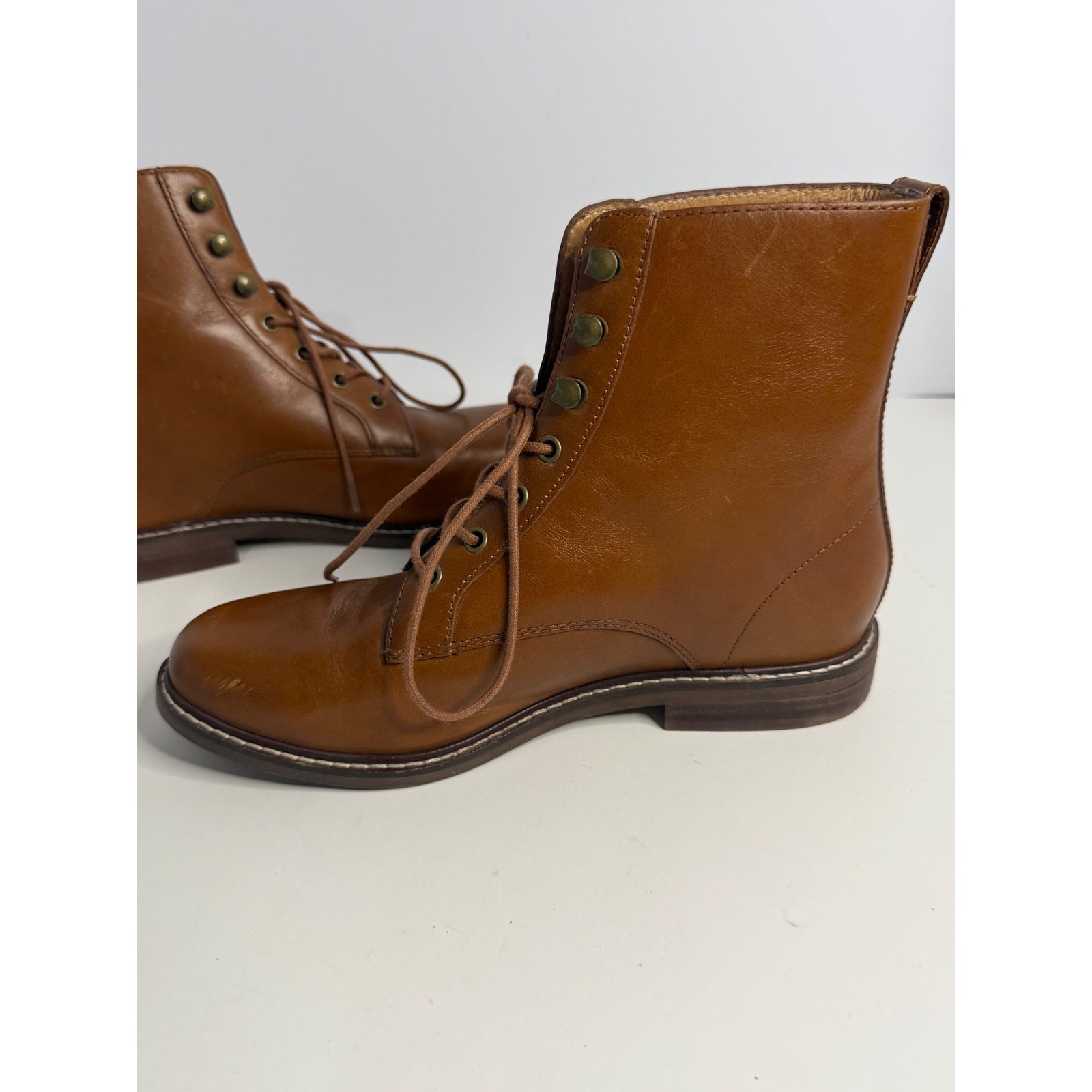 Madewell English Saddle Leather Lace Up Combat Boots NA974 Brown Womens Size 8
