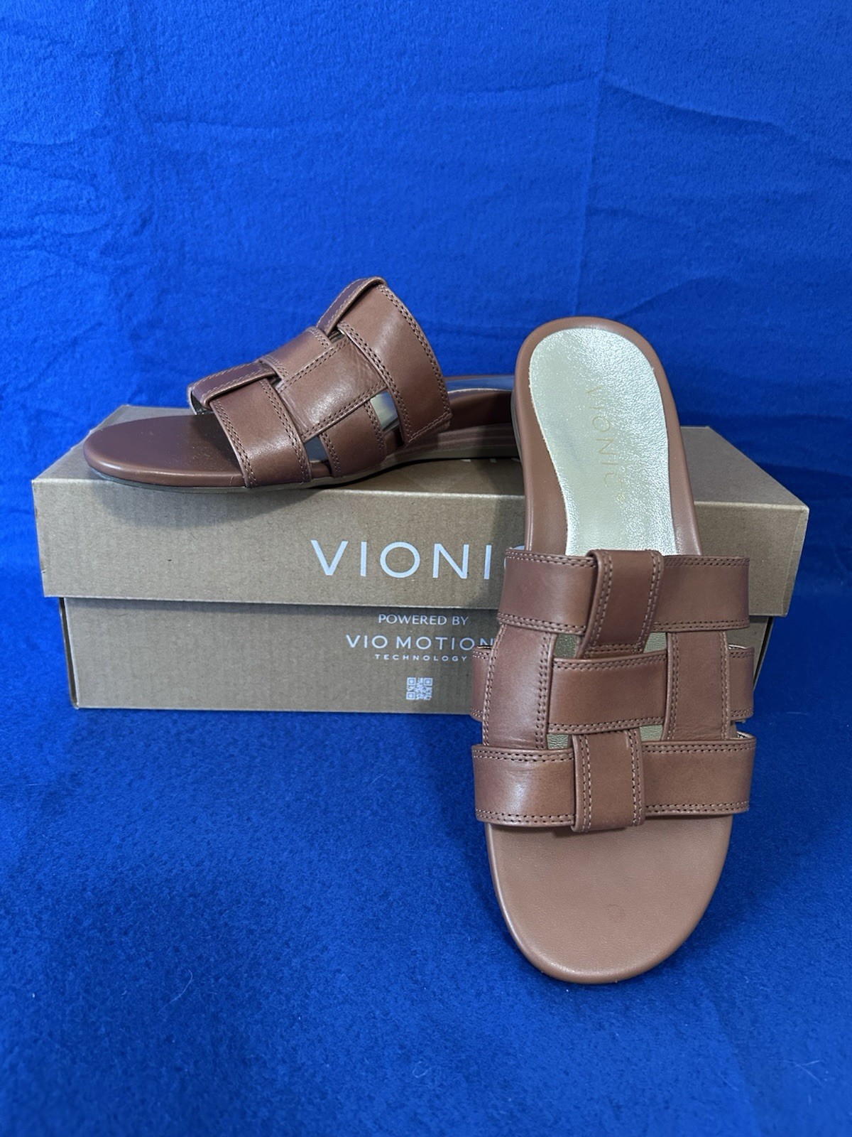 Vionic Leather Slide Sandals-Glendora-Tan Leather-7.5M