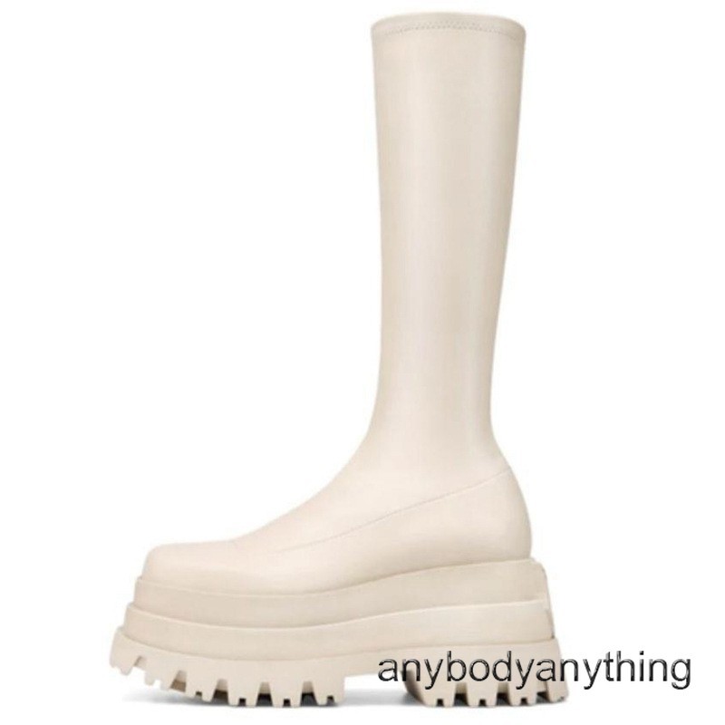 Street Style Women Thick Soled Platform Stretchy Ankle Boots High Heel Round Toe