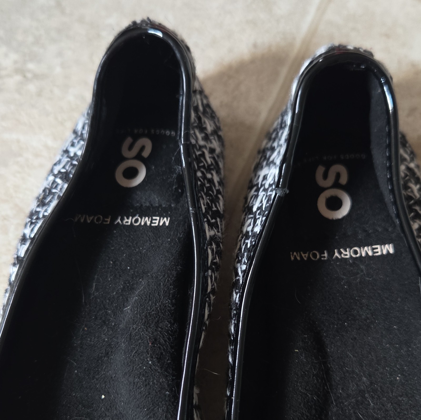 SO Women’s Tweed Ballet Flats Black/White Bow Slip-On Round Toe US 6 M