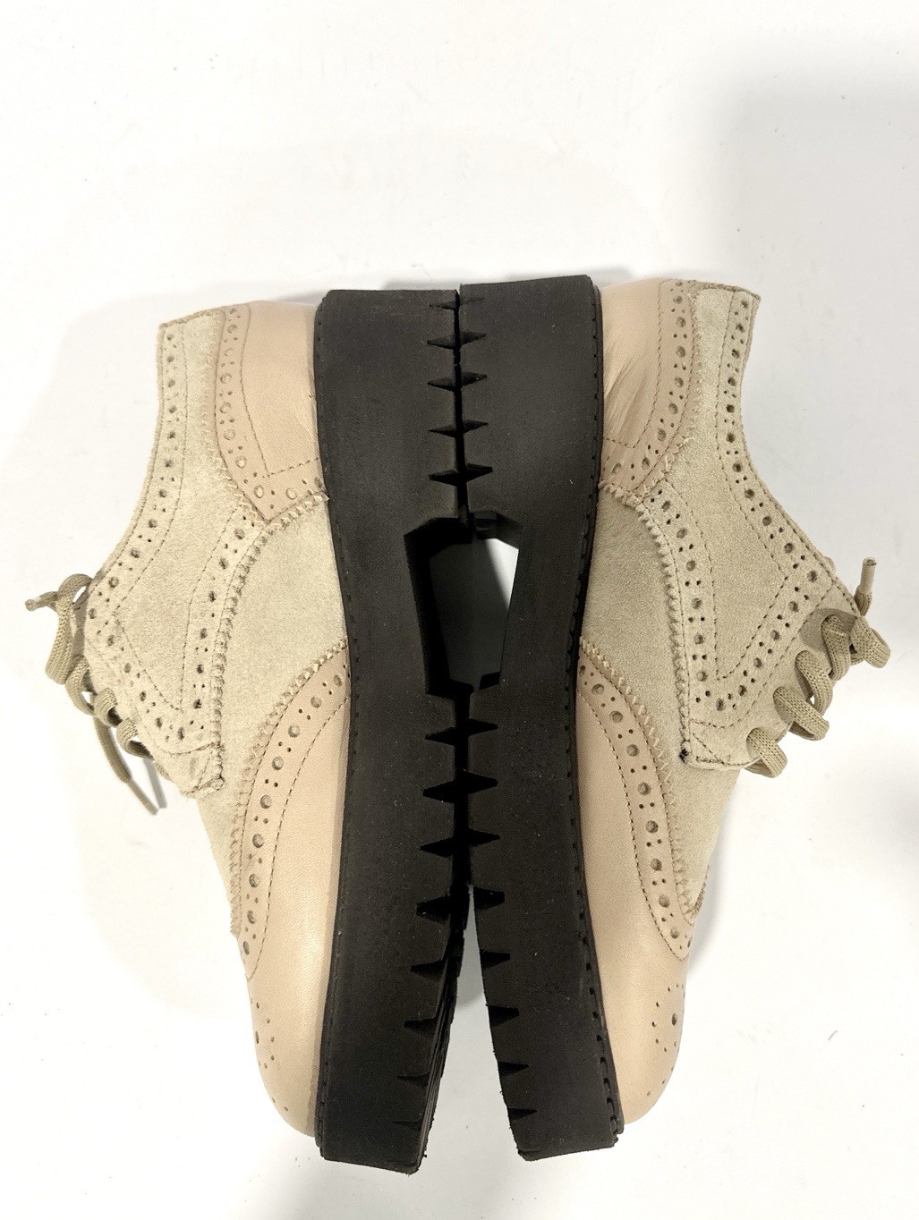 Maeve Anthropologie Womens Oxford Platform Shoes 7 Beige Suede Leather Lug Sole