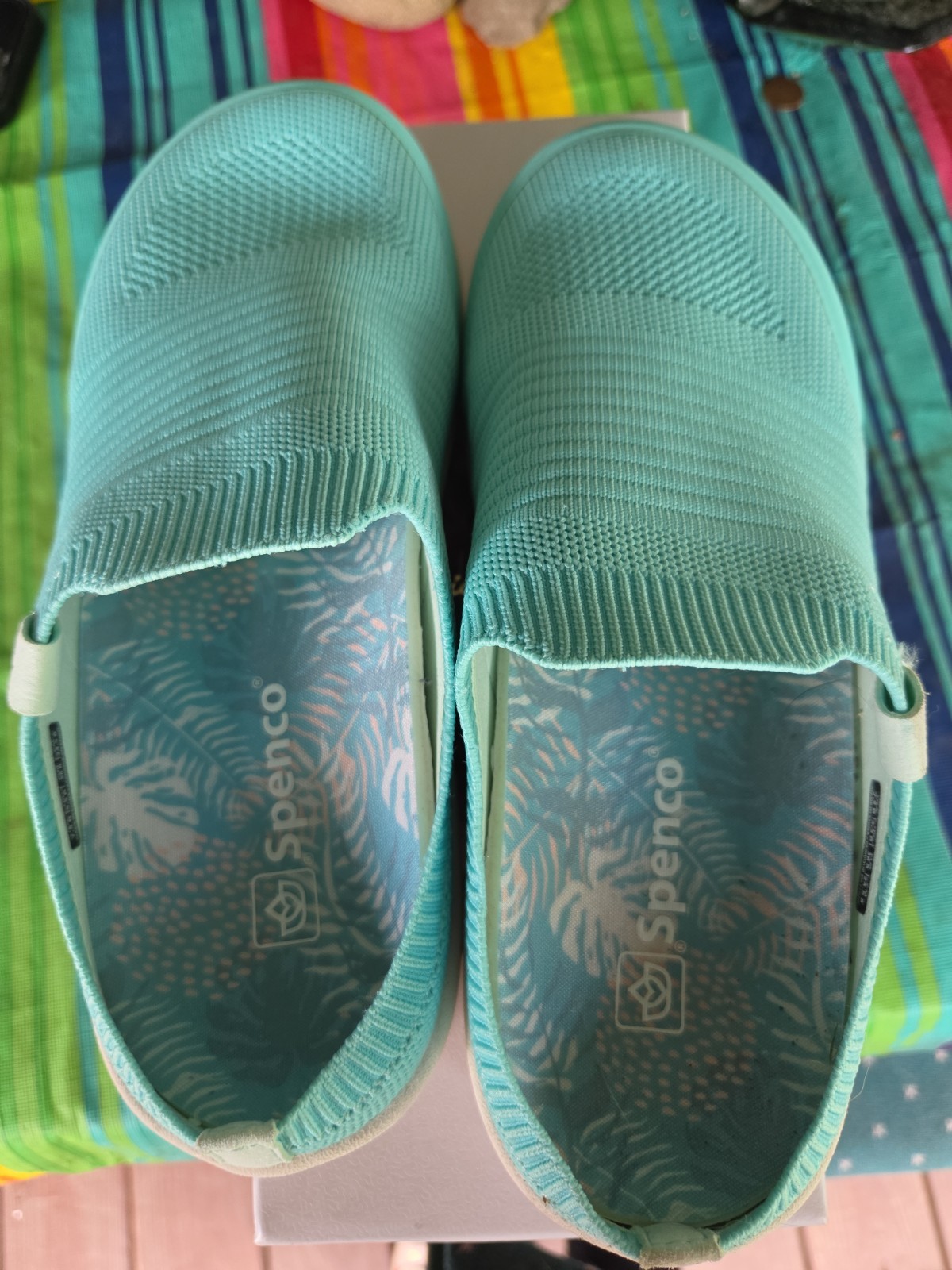 Spenco Blissful Slip On Mesh Slide Mules Blue Green Comfort Shoes Size 7.5