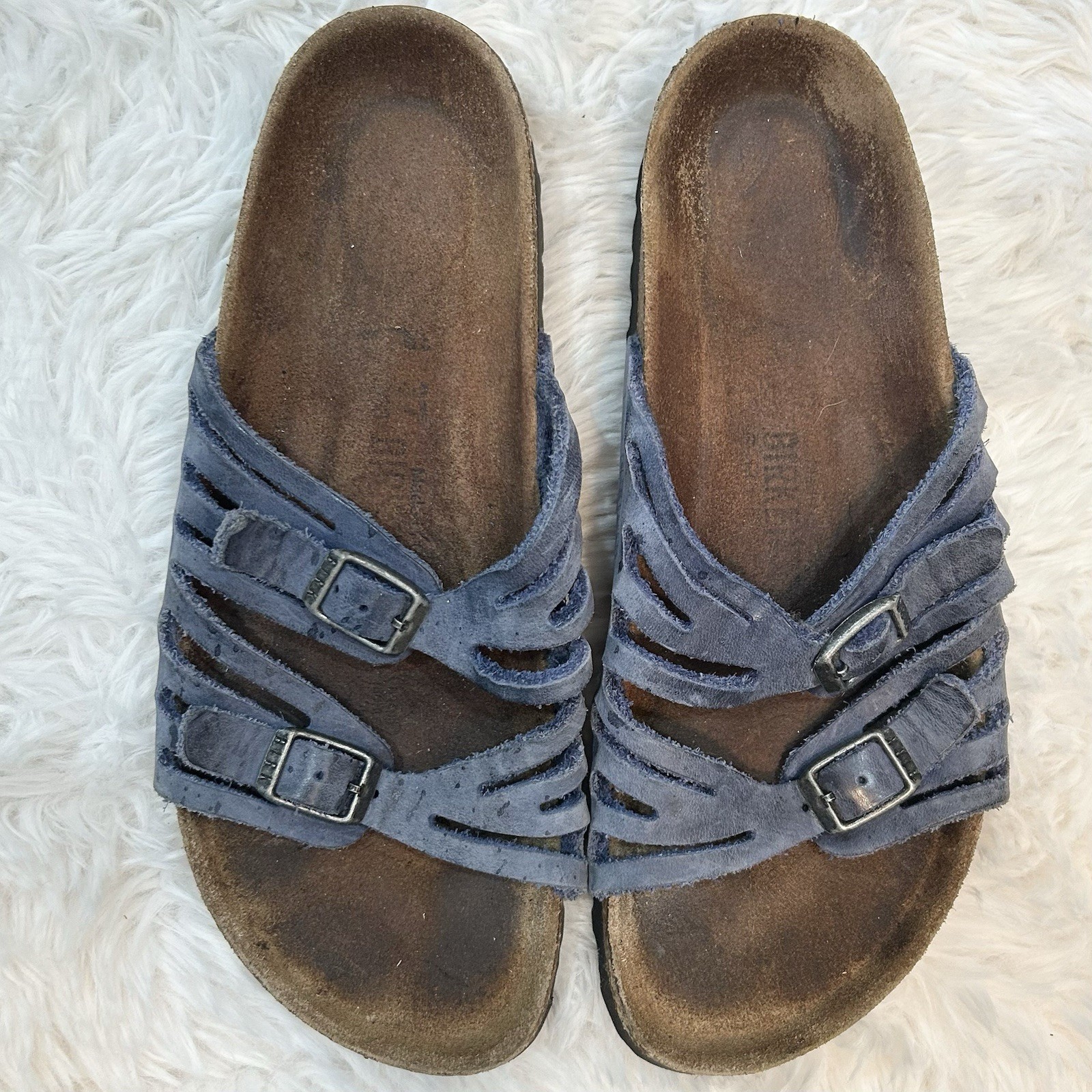 Birkenstock Granada 37 Sandals Two Strap Slides Women’s Size 6-6.5 Narrow Blue