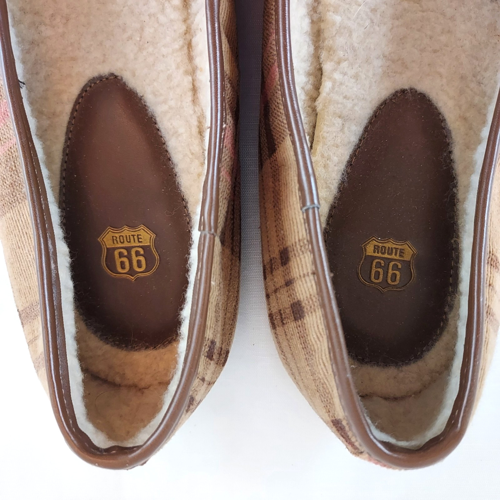 Route 66 Slip On Flats Ladies Size 11 Shoes Corduroy Plaid w Fleece Lining Bow