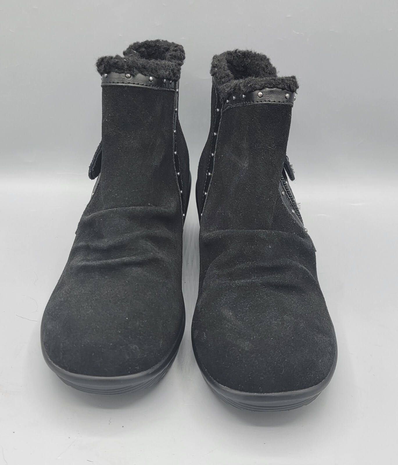 SKECHERS Jumper Studded Zipper Close Sherpa Trim Booties Boots Winter Black 5