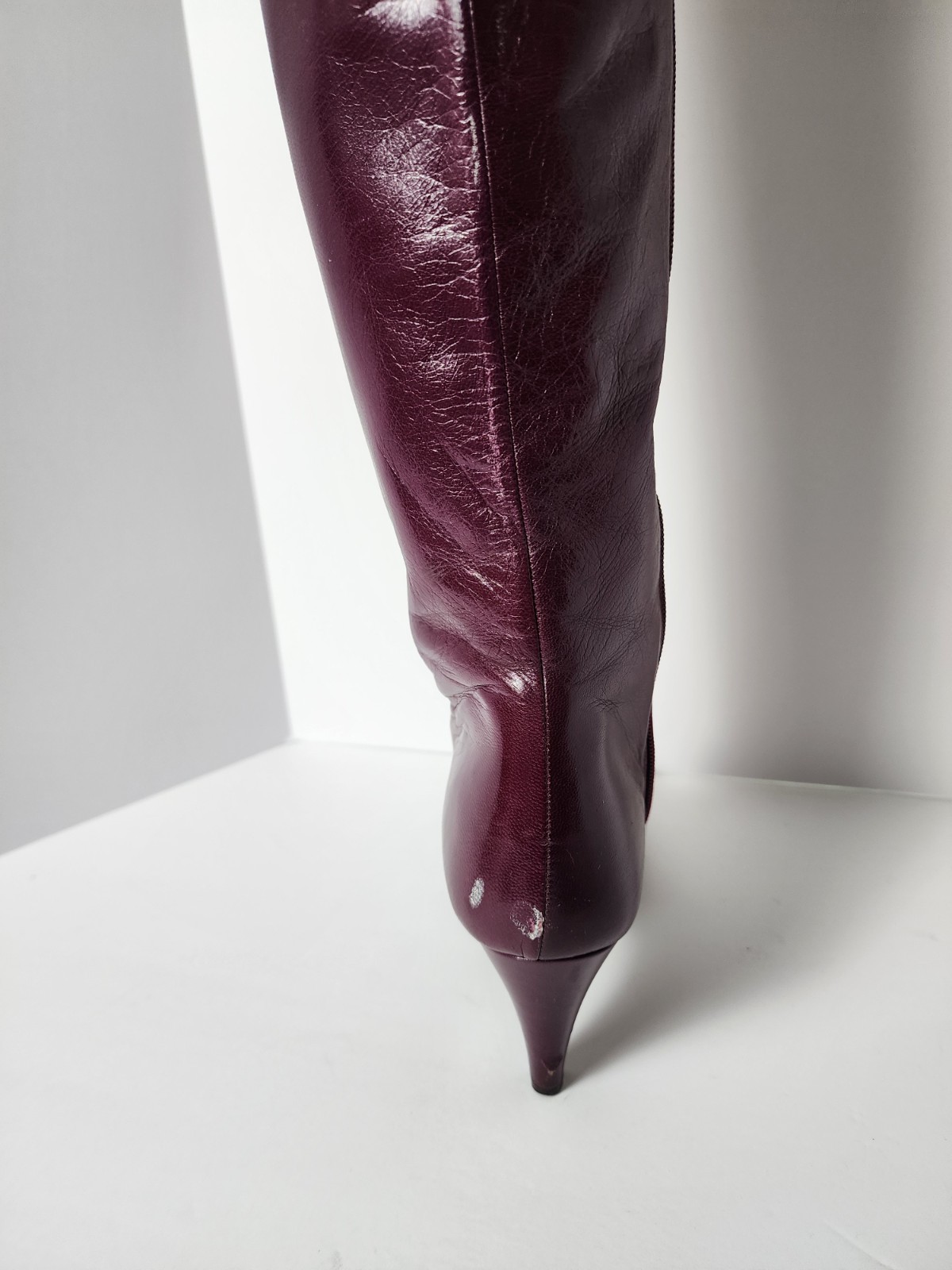 ​Vintage 80’s BRUNO MAGLI Plum Purple Leather Knee High Boots Italy 7.5 AA Slim