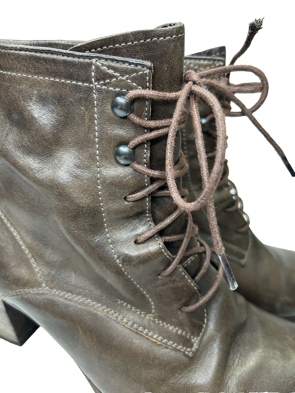 N.D.C. Made by Hand Ankle Boots Women 40 9.5 Brown Leather Lace-Up Heeled Spain