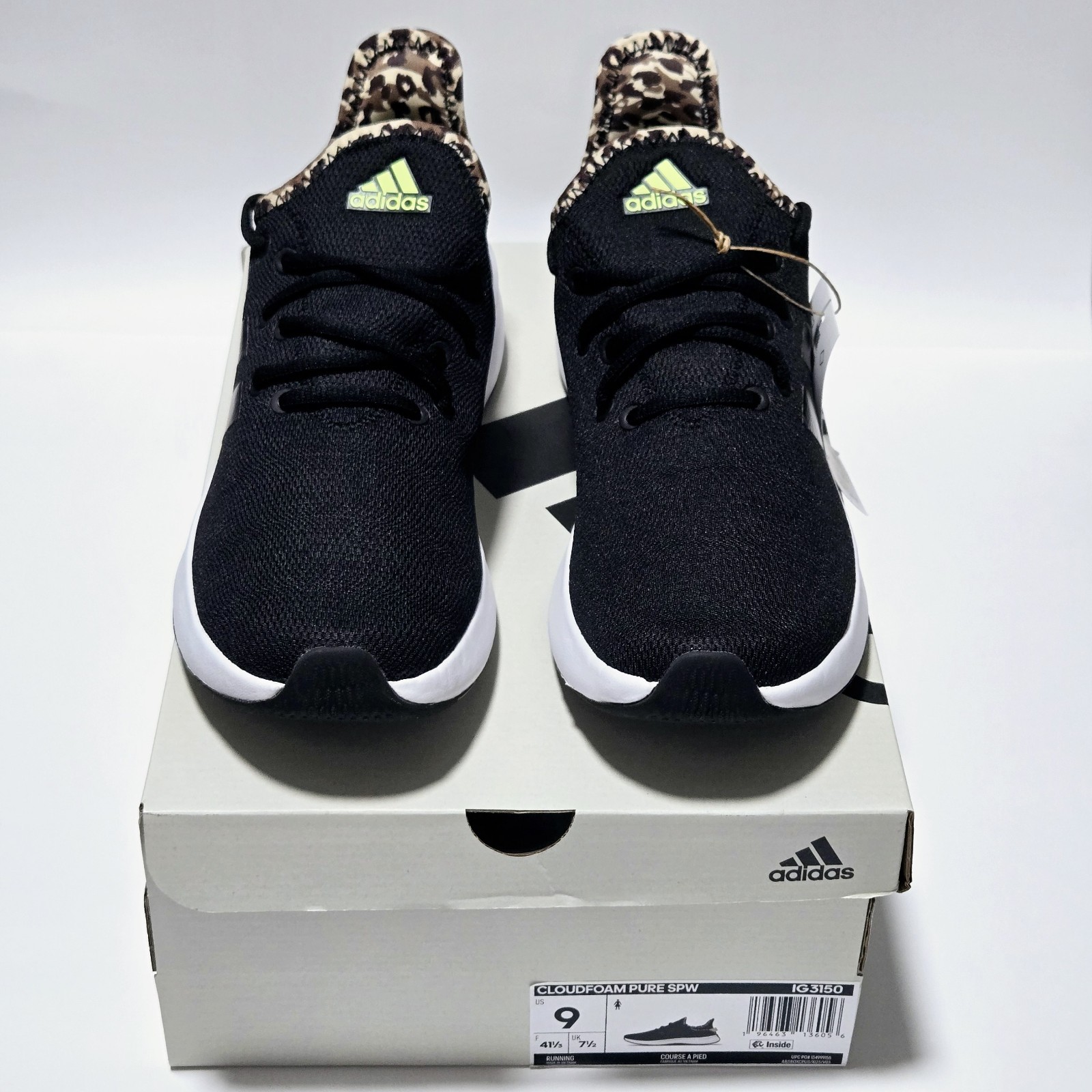 Adidas Cloudfoam Pure SPW Sneaker Shoes 9 Core Black Pulse Lime IG3150