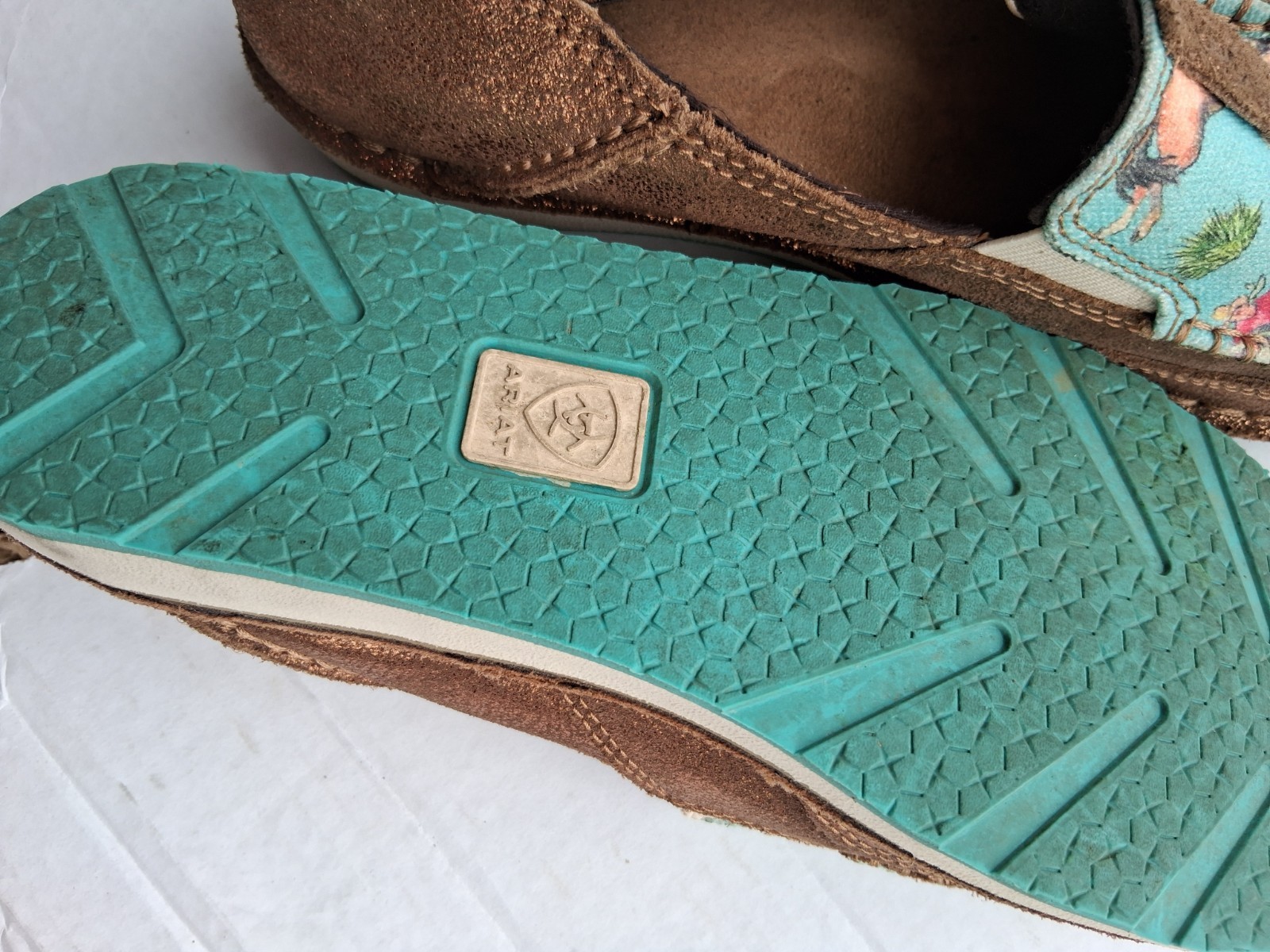 Ariat Cruiser Slip On Shoes 7.5 B Western Rodeo Cowgirl Turquoise Copper Leather