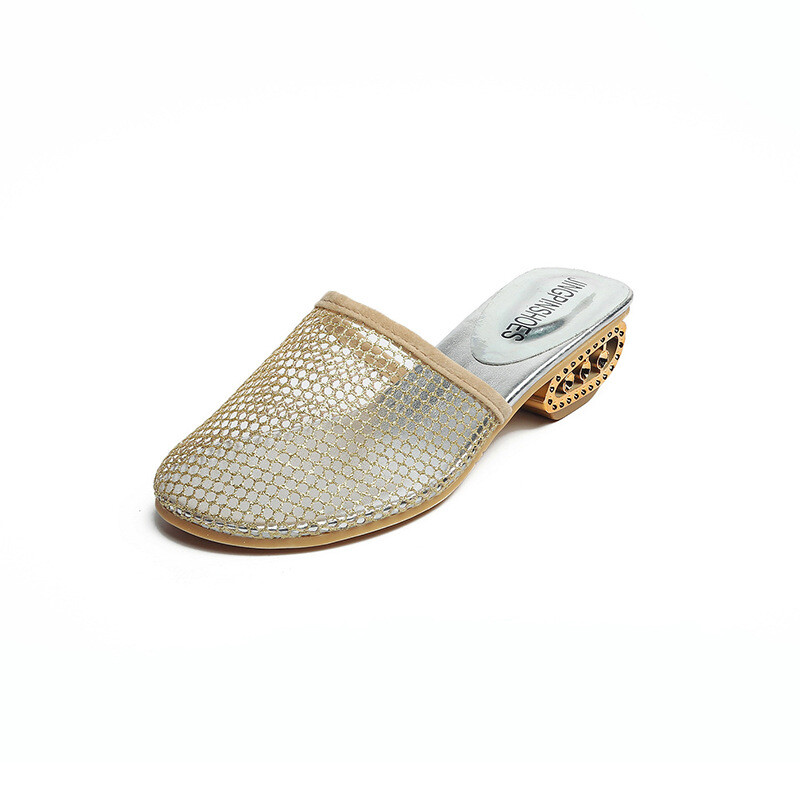 Women Casual Mesh Middle-Heel Sandals Breathable Hollow Slippers Large 35-43