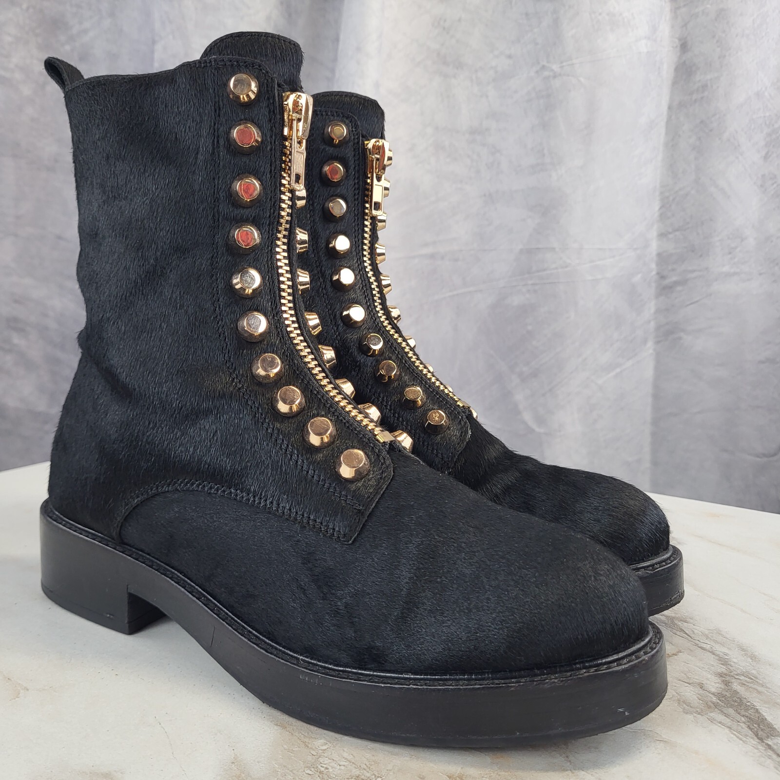 Jeffrey Campbell Tonette Genuine Calf Hair Studded Front Zip Boots Women’s 8.5
