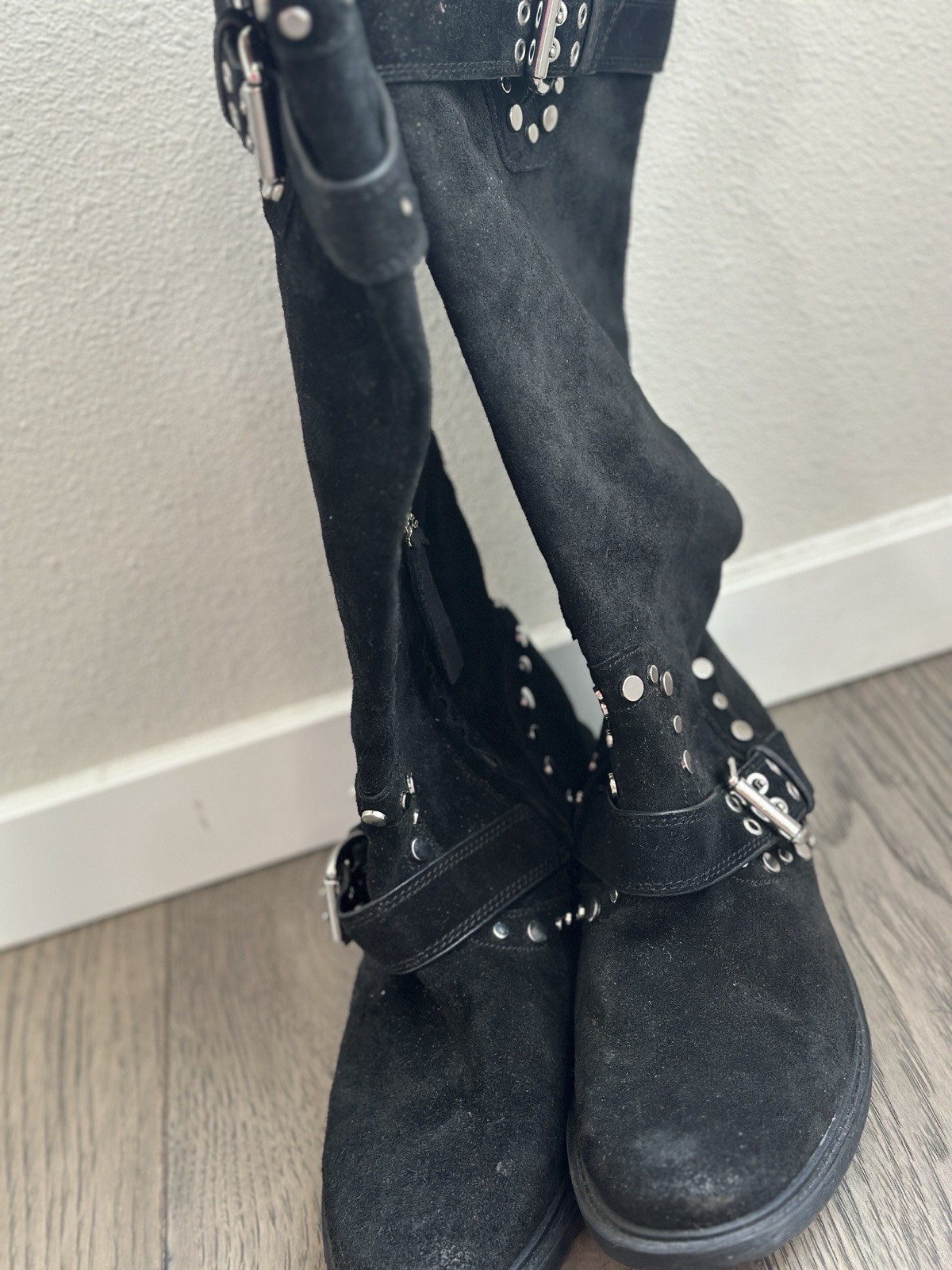 Sam Edelman Deryn Studded Suede Knee High Boot Women Size 8.5 Black