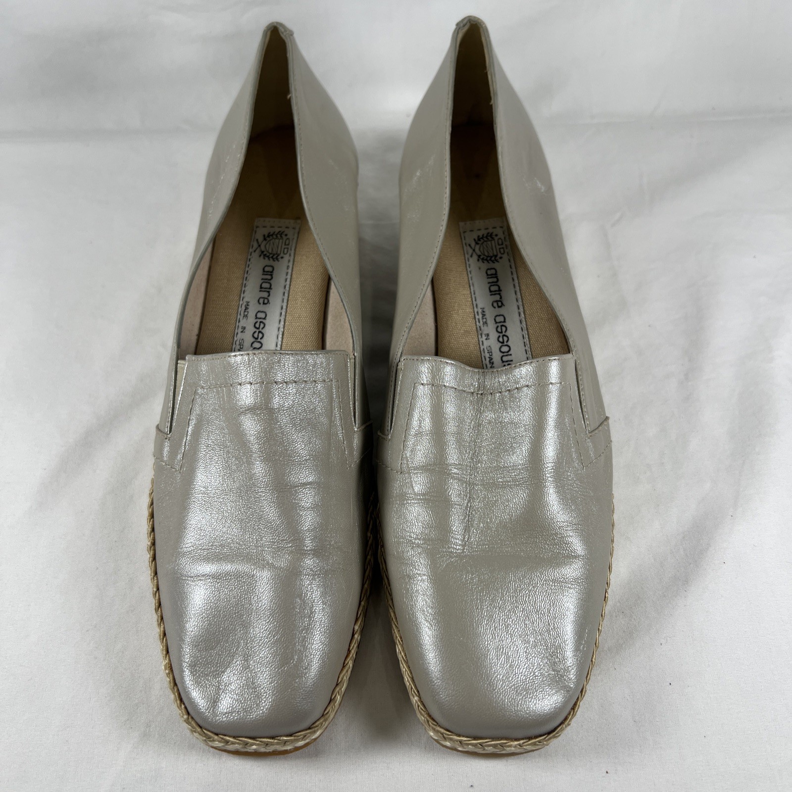 Andre Assous Pearl Champagne Metallic Leather Espadrille Wedge Heels Shoes 9M