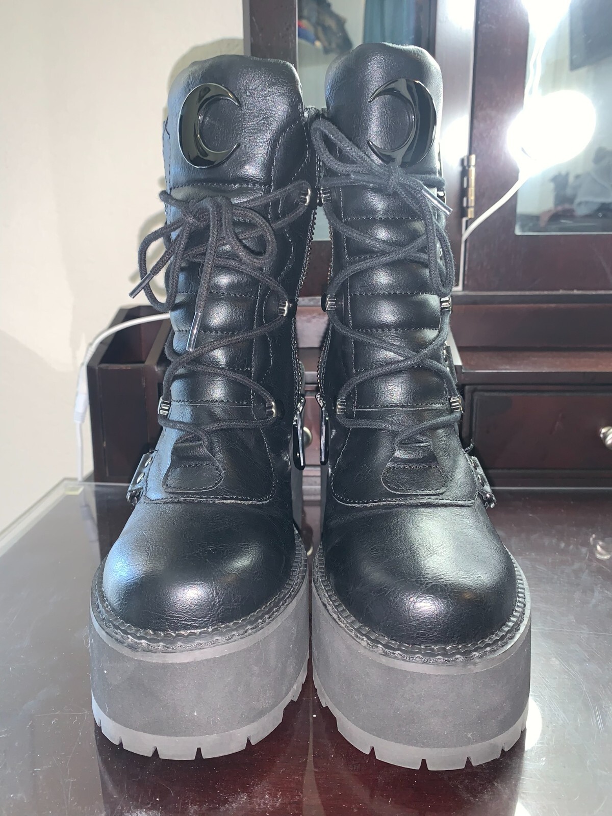 Killstar Black Broom Rider Faux Leather Women’s Size 6 Ankle Boots
