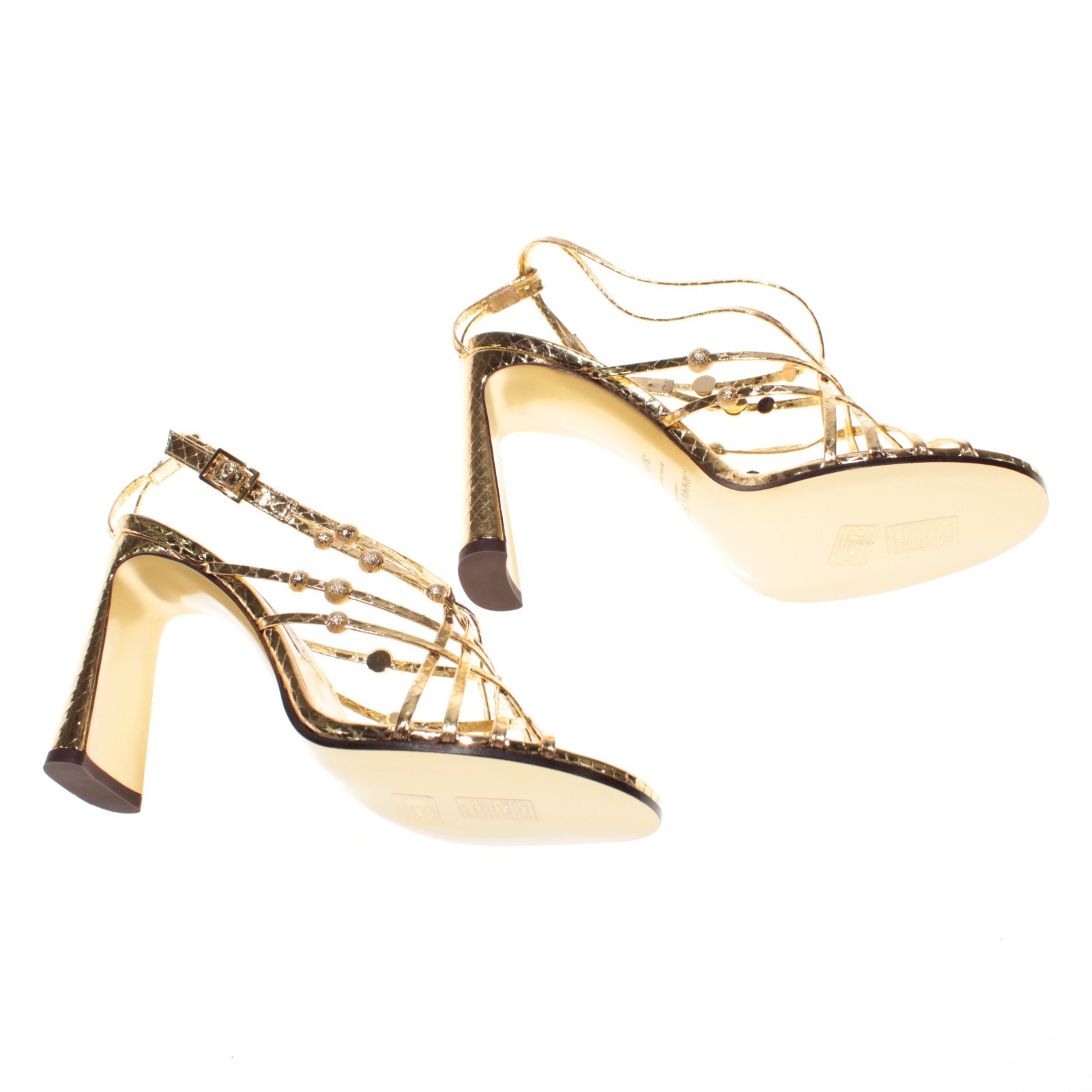 Jimmy Choo NWB Felice 95 Heeled Sandals Size 37.5 (US 7.5) in Gold Leather