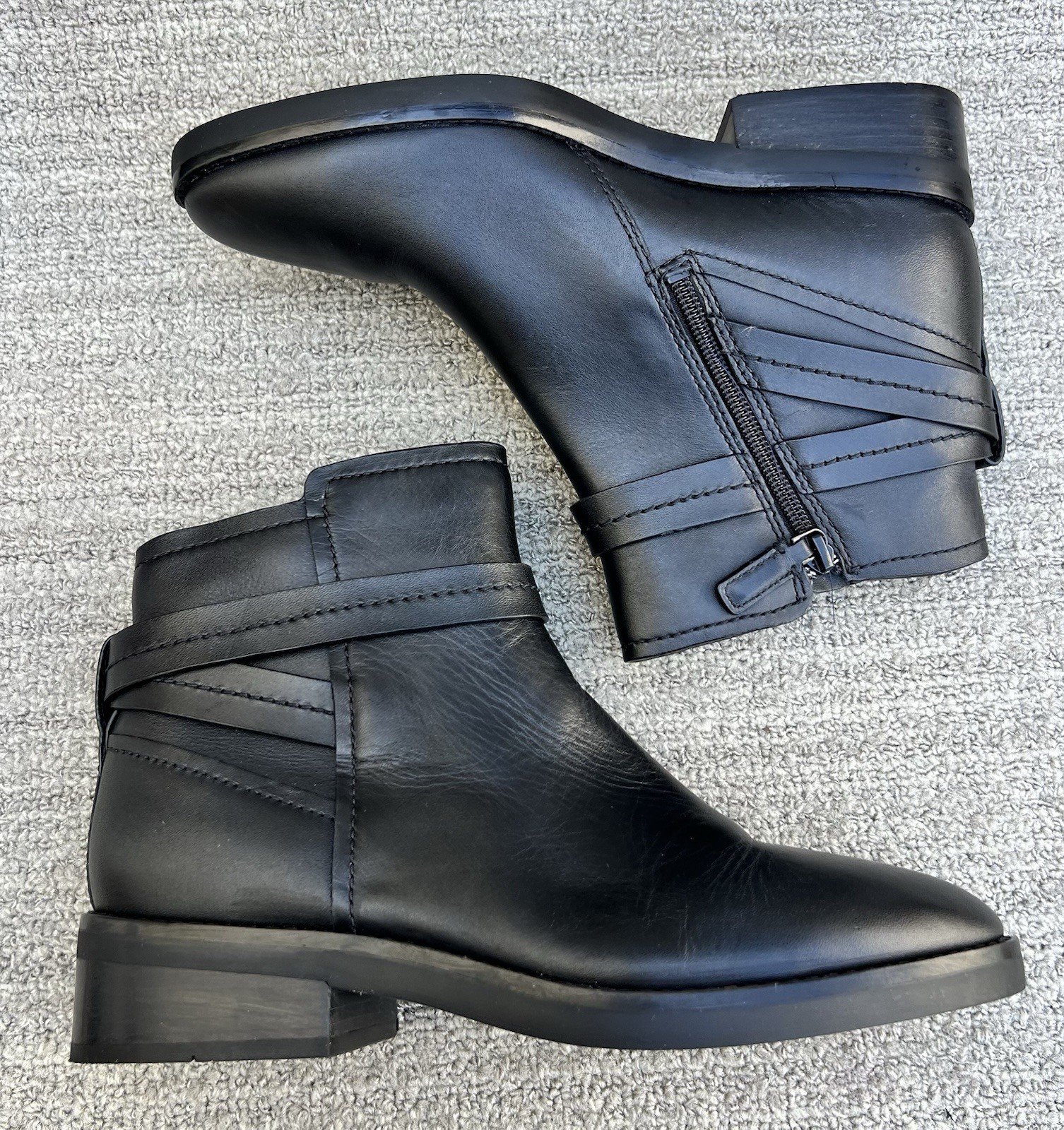 COLE HAAN Rosalyn Waterproof Ankle Strap Side Zip Black Leather Boots Women’s 7
