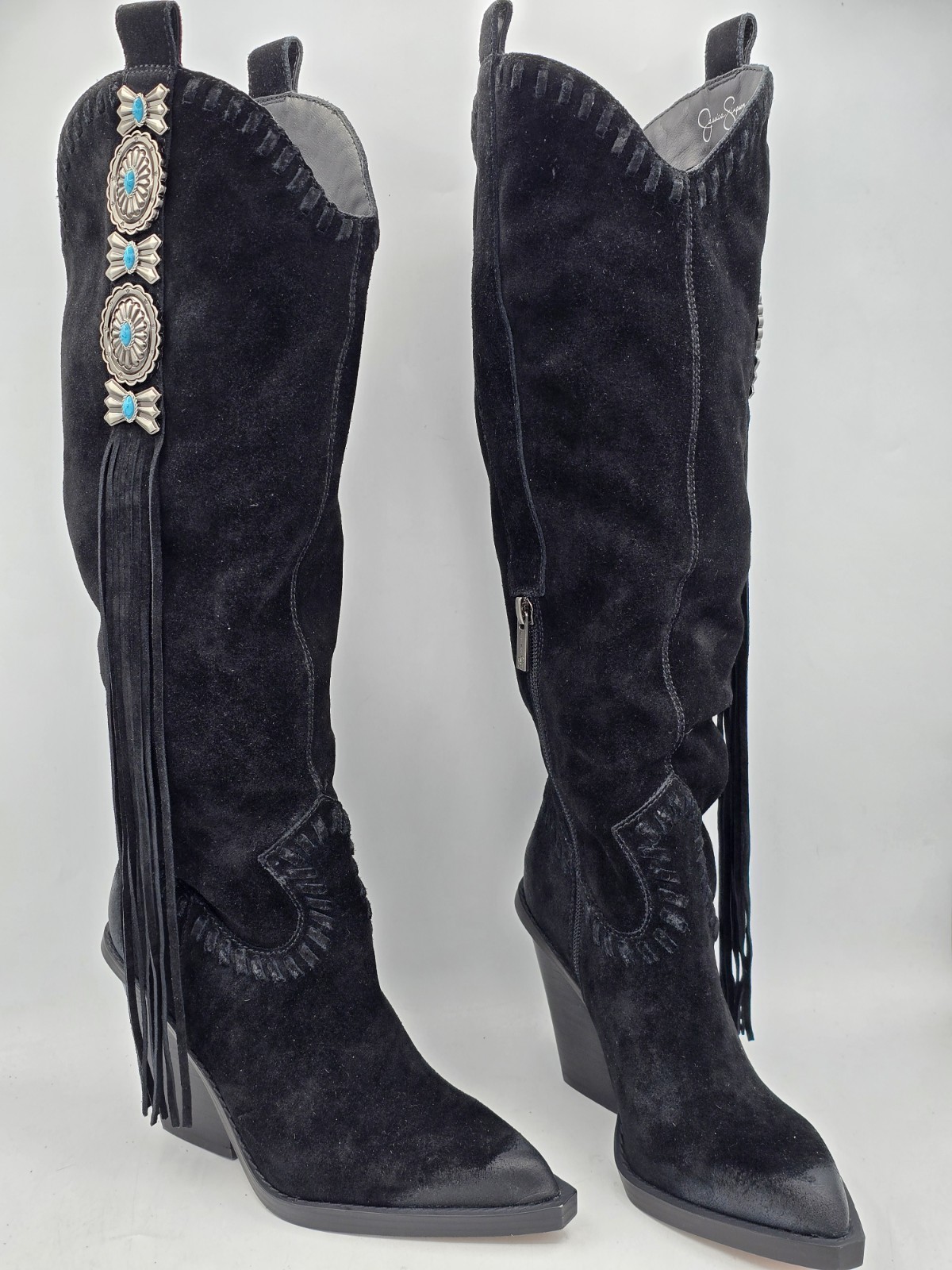 Jessica Simpson Women’s Lisabeth Knee-High Fringe Cowbow Boots – Black Size 5M