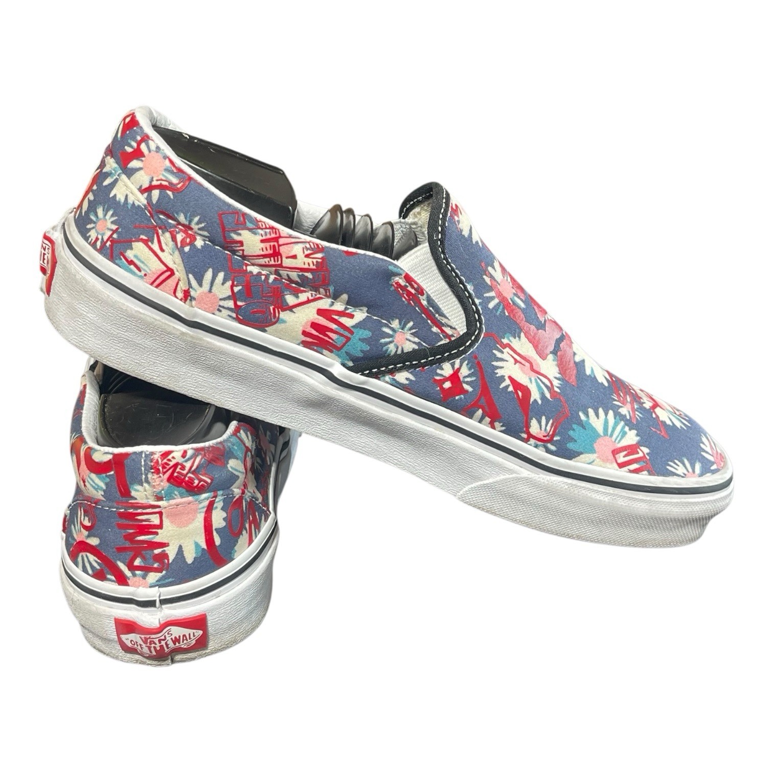 Vans Unisex Classic Slip On Floral Blue Red Sneakers Shoes Size Women 8.5 Men 7