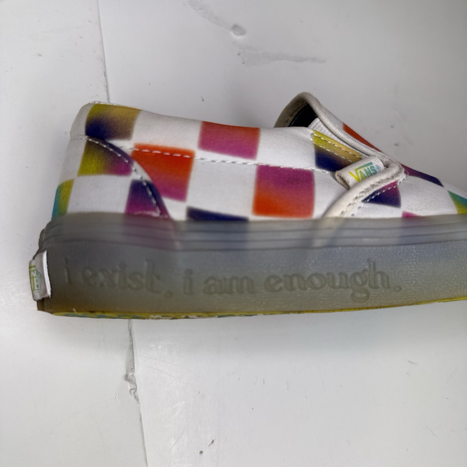 Vans Classic Slip-On «Cultivate Care» Rainbow Checks Men Sz 5.5 Women Sz 7