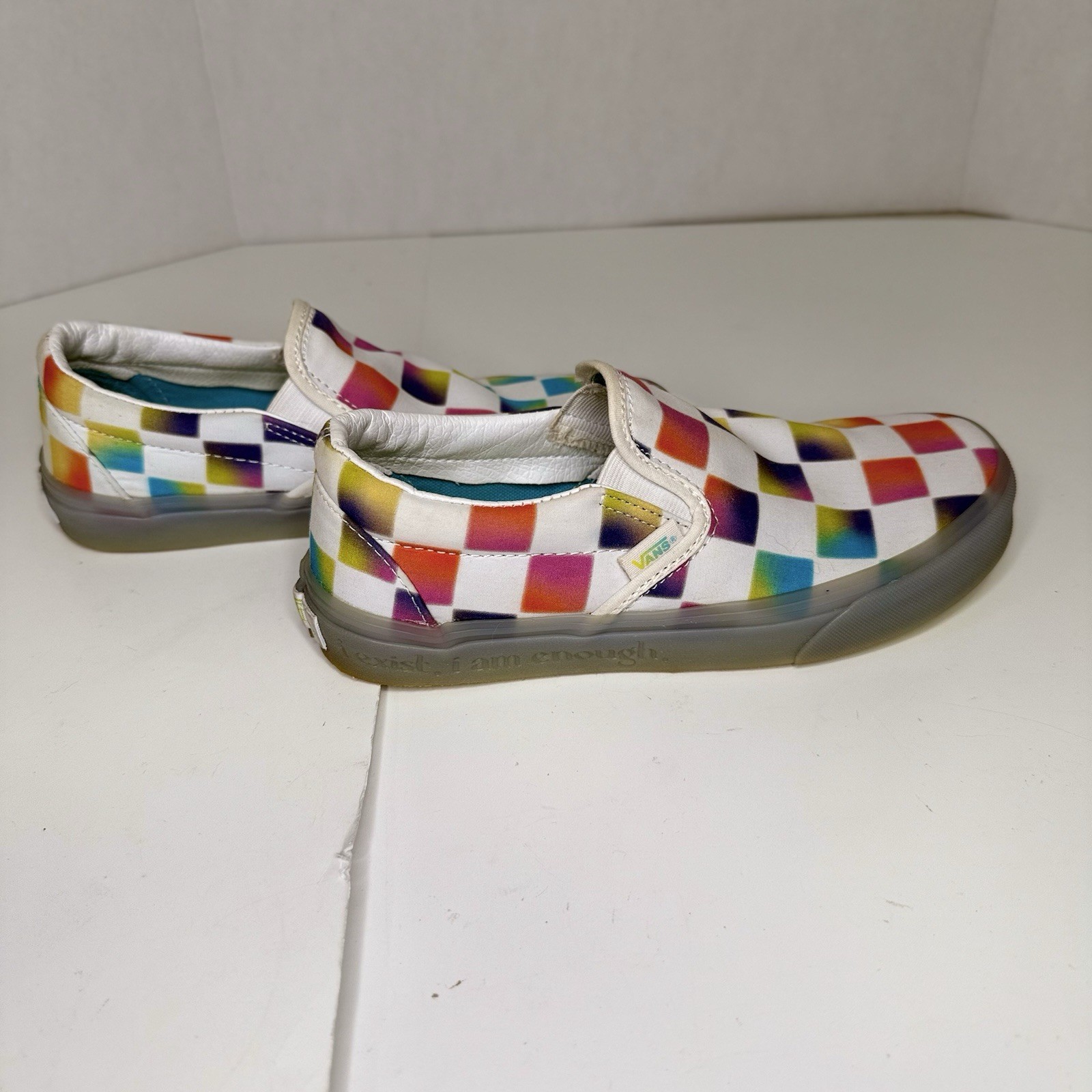Vans Classic Slip-On «Cultivate Care» Rainbow Checks Men Sz 5.5 Women Sz 7