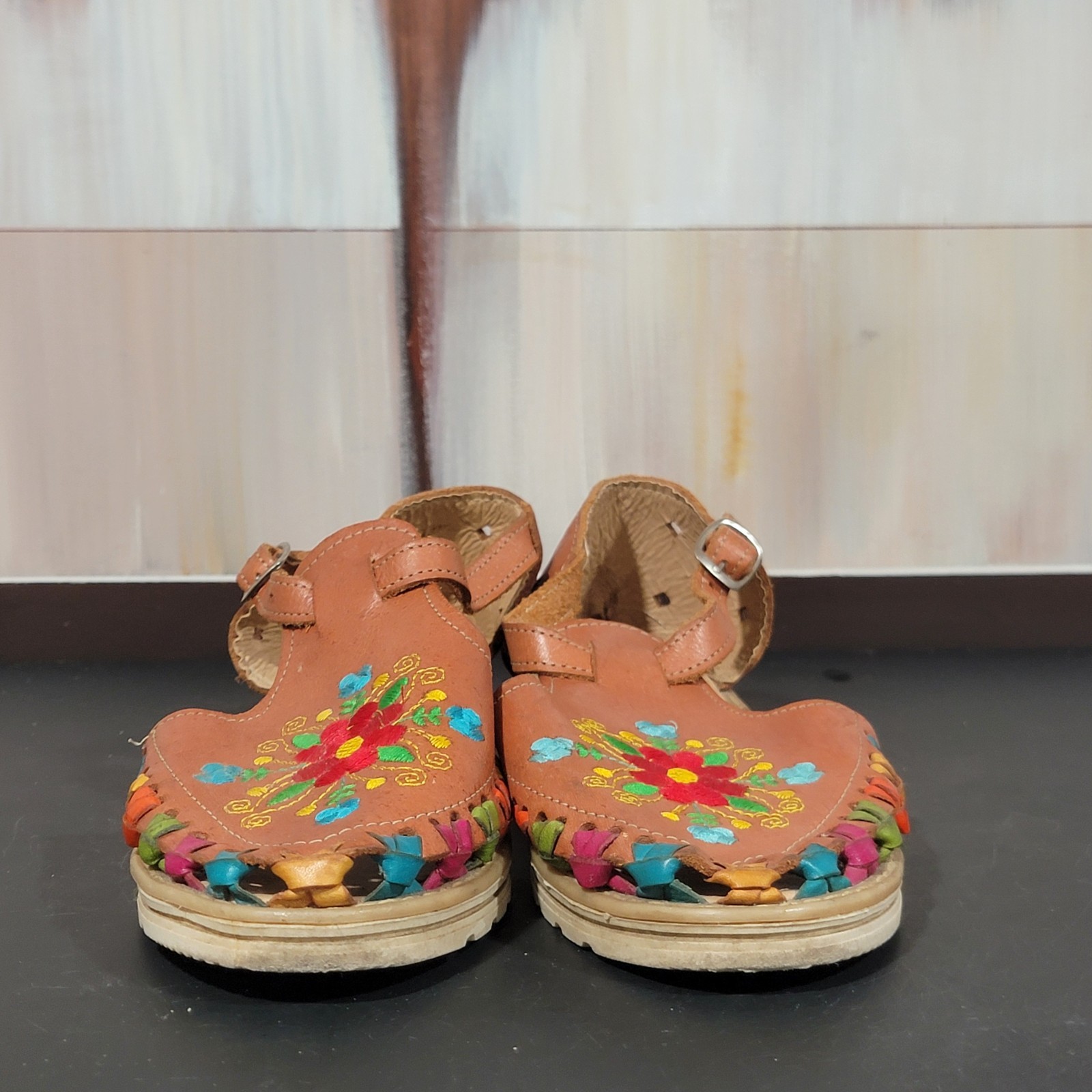 Coloful Wedge Sandals Made In Mexico Size US 8 Bohemian Hippie Retro Y2K