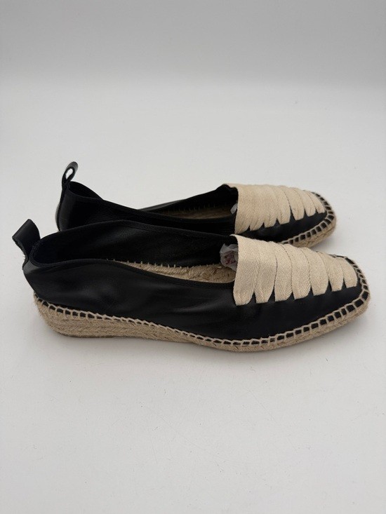 Mango Black Cream Espadrille Loafers women 7.5 leather canvas slip on vacation