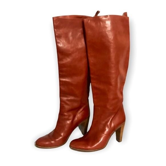 Y2K Michel Perry tall leather boots, size 38.5 EU, in brick brown leather