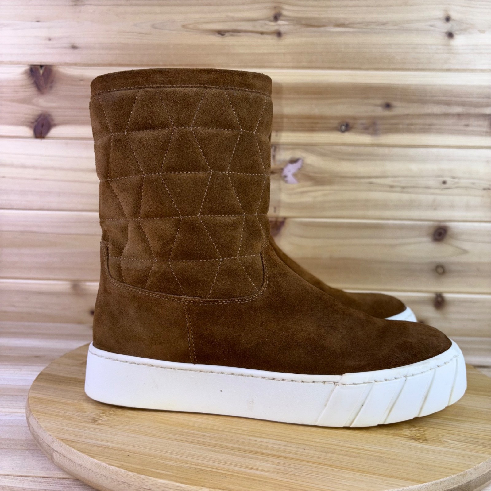 Aquatalia Boots Womens 5M Nelle Brown Suede White Platform Lug Sole Booties