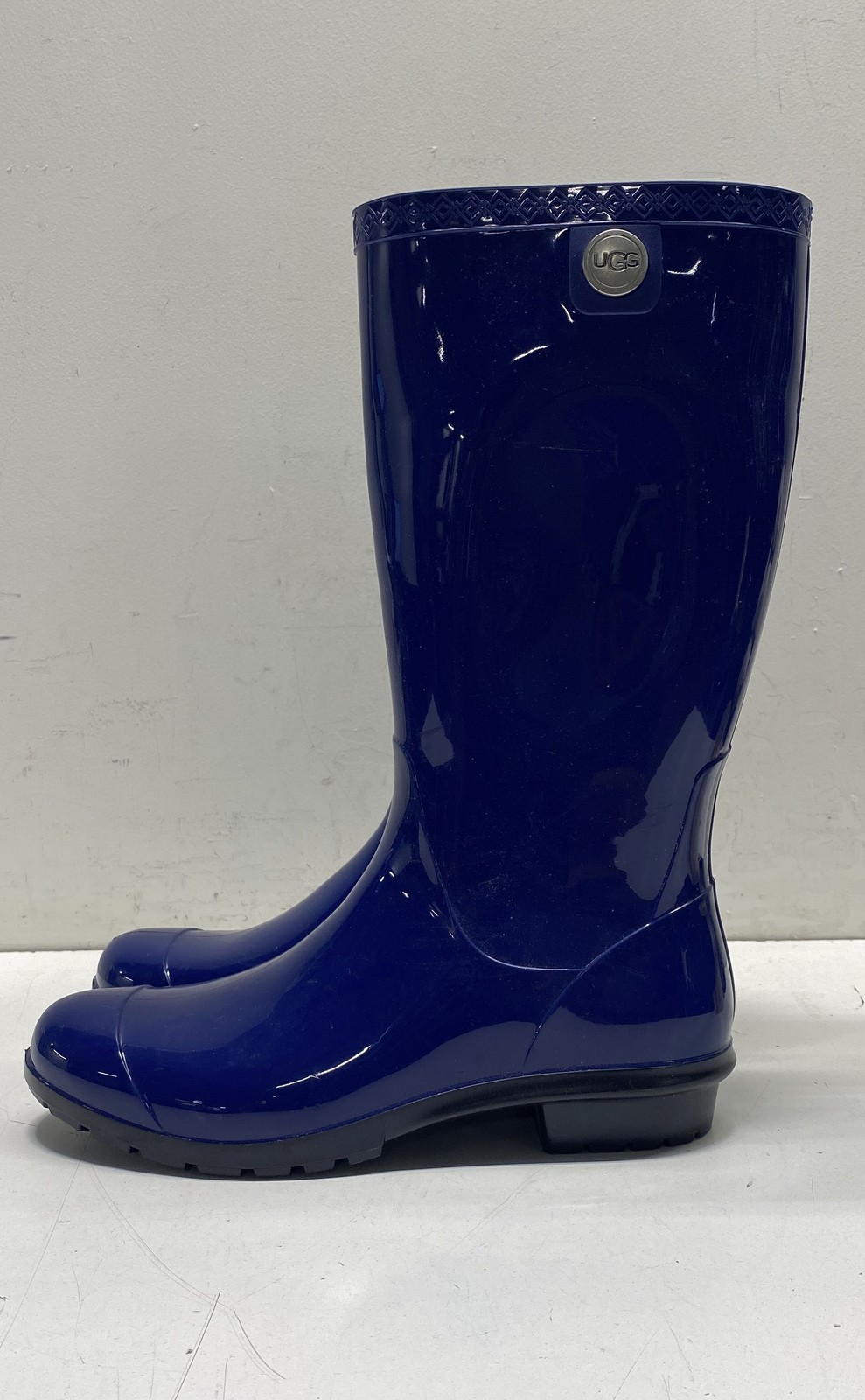 UGG Shaye Navy Blue Glossy Tall Rubber Rain Boots Women’s Size 9