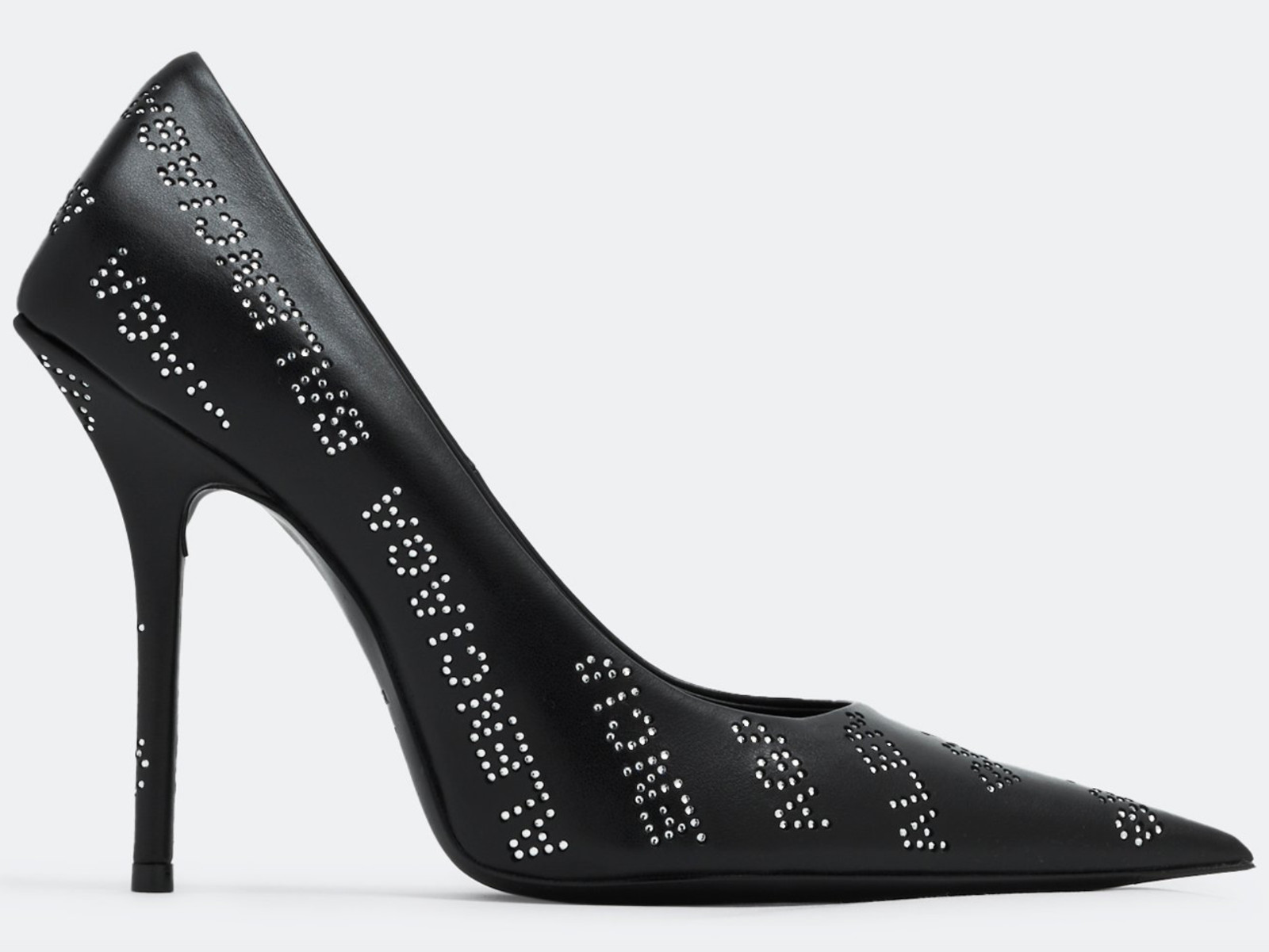 NIB Balenciaga Square Knife Crystal Logo Black Leather Pointed Pumps 37 7 $2395