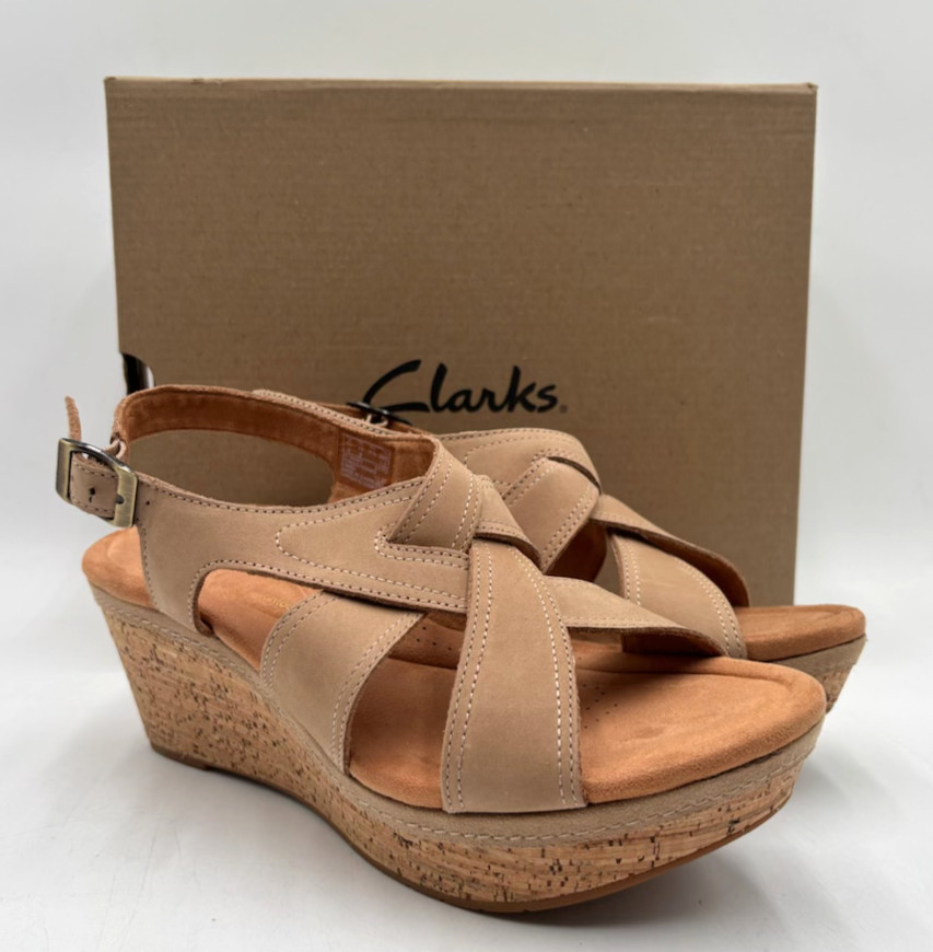 Clarks ELLERI RAE NOUGAT Women’s NEW Platform Wedge Sandals Beige Multiple Sizes