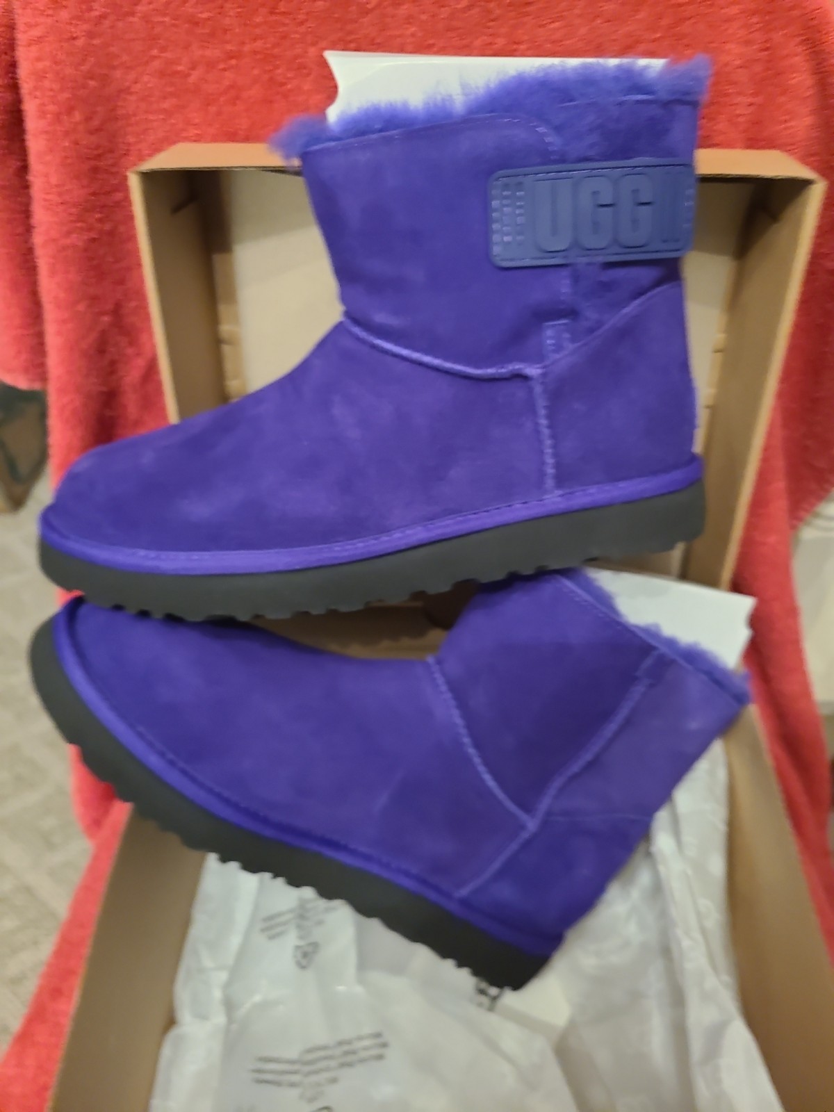 UGG Mini Bailey Logo Strap Boots Flat Ankle Booties Violet Night Suede US Size 9