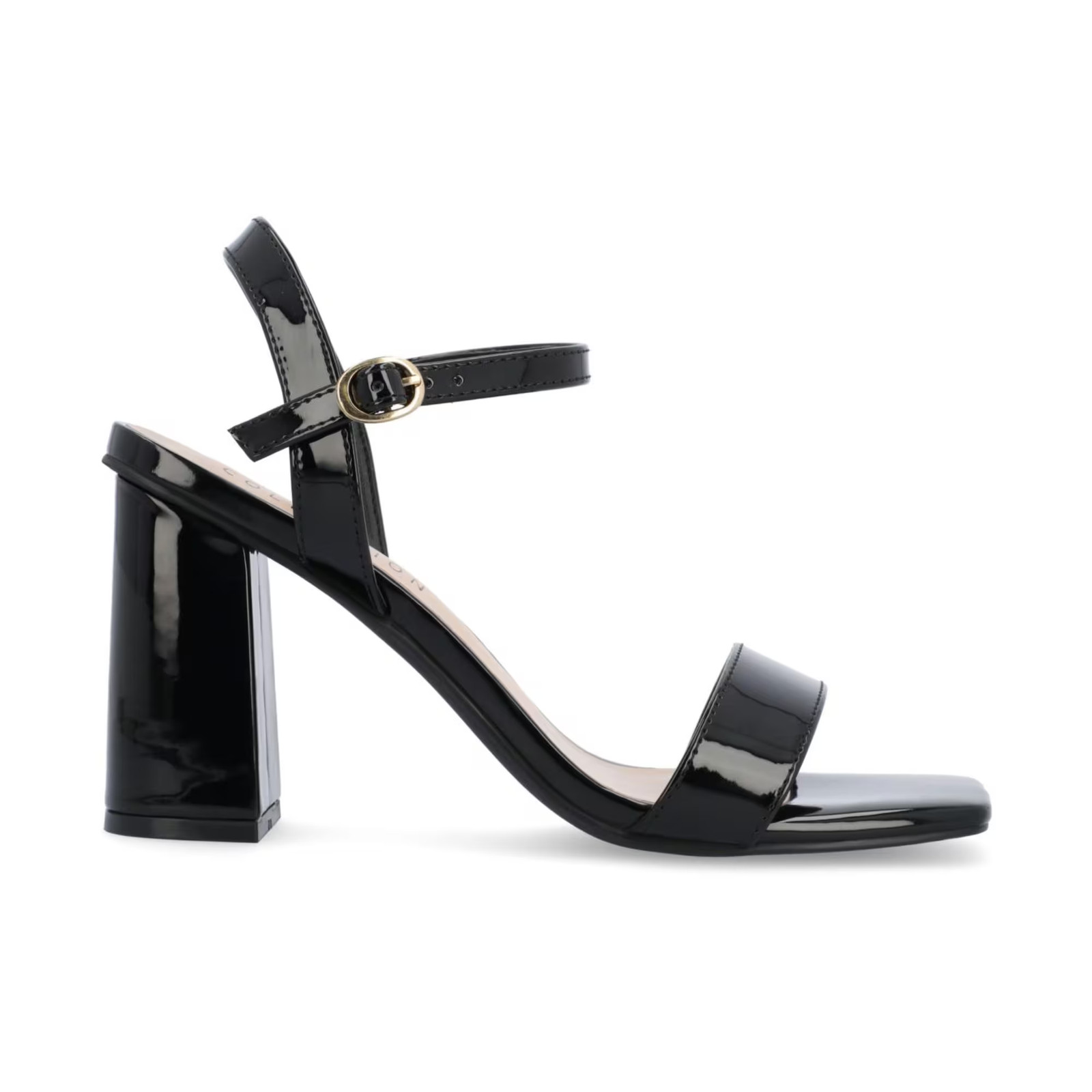 Journee Collection Tivona Square Toe Block Heel Dress Sandals Tan Patent