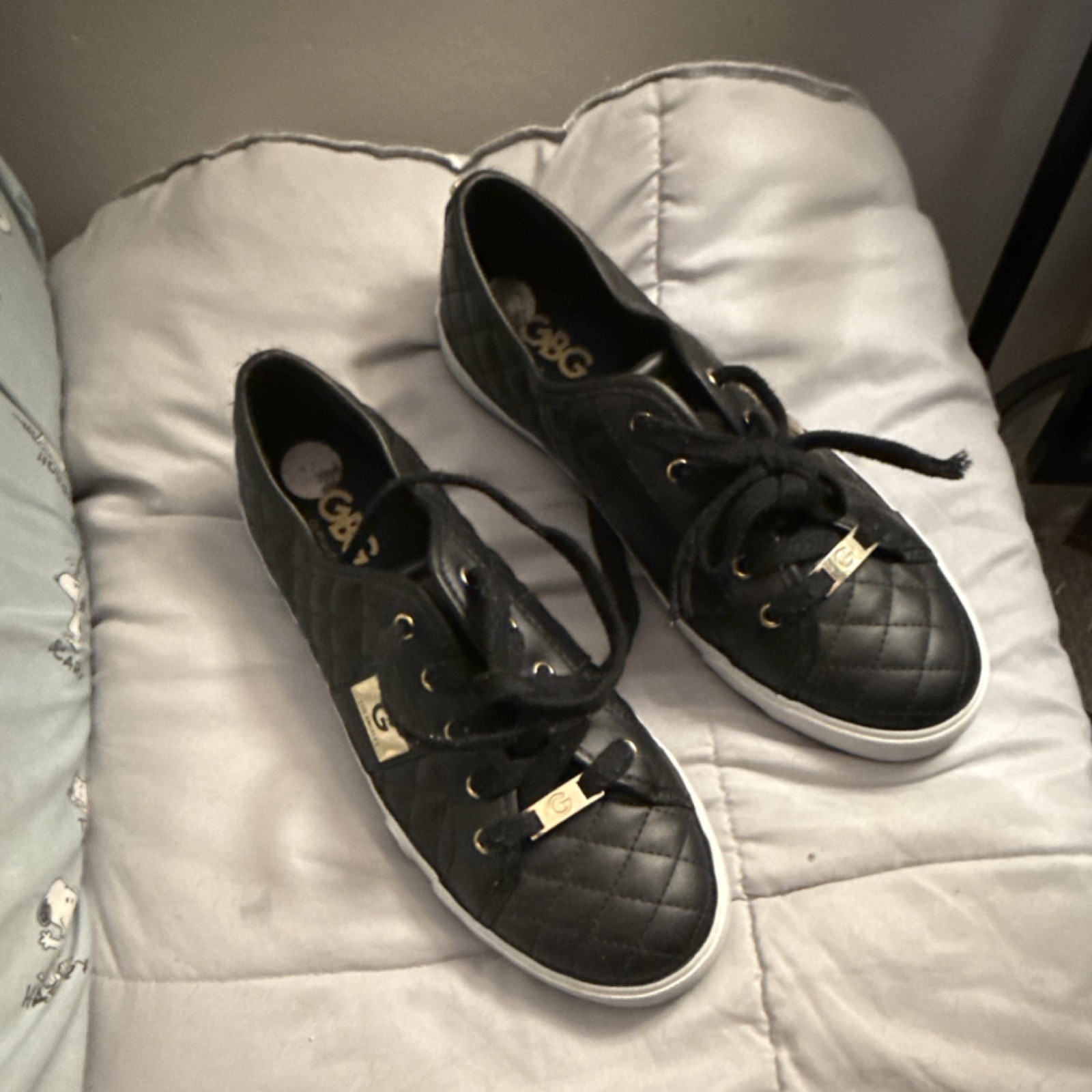 GBG Black Quilted Lace Up Women’s Sneakers with Logo Accents