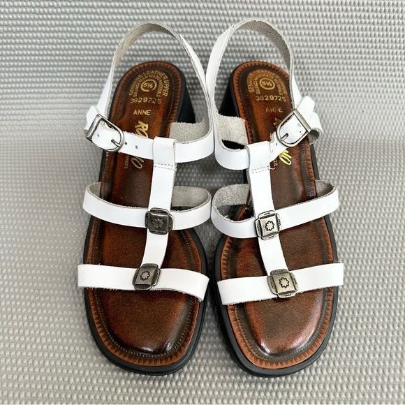 Romano Anne White Leather Sandals Womens 5.5 Block Heel Strappy Slingback Brazil