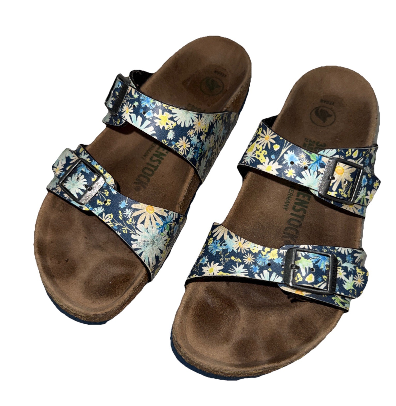 Birkenstock Sydney Floral Blue Sky Slides Sandals Birko-Flor EU 38 Women’s 7-7.5