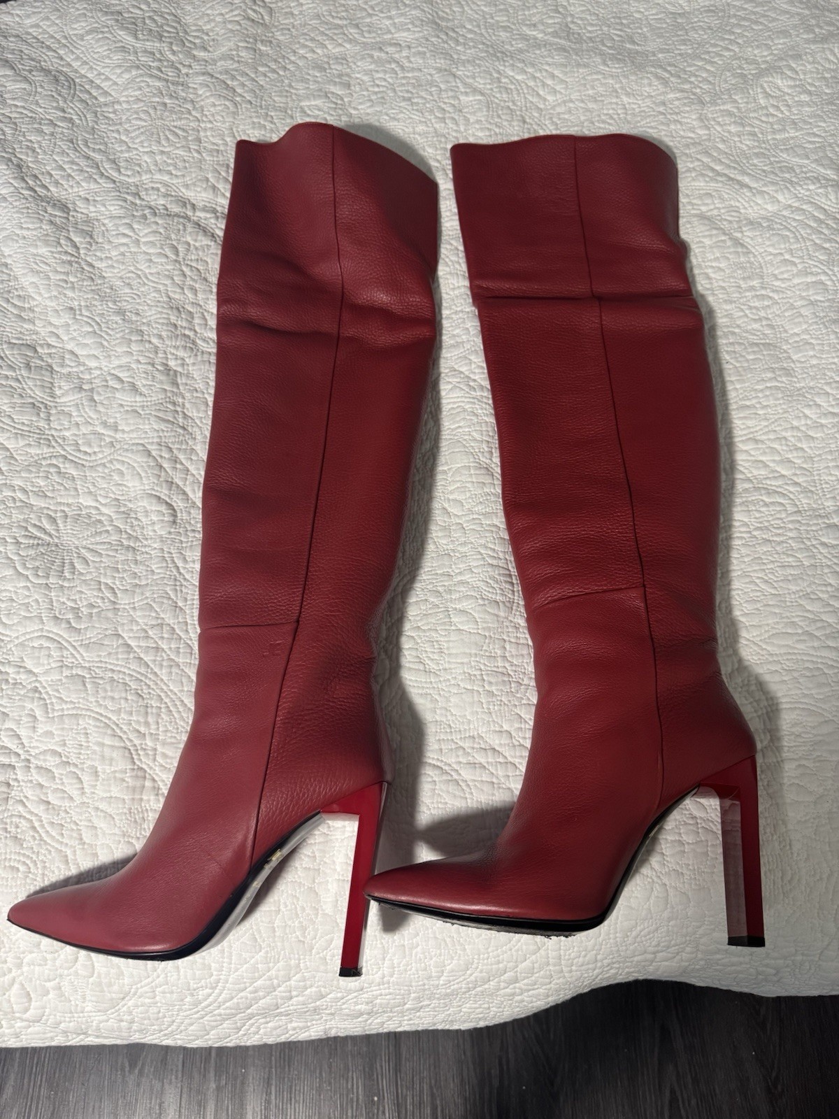 Just Cavalli Red Leather Knee High Pointed Toe Zip Stiletto Boots EU40