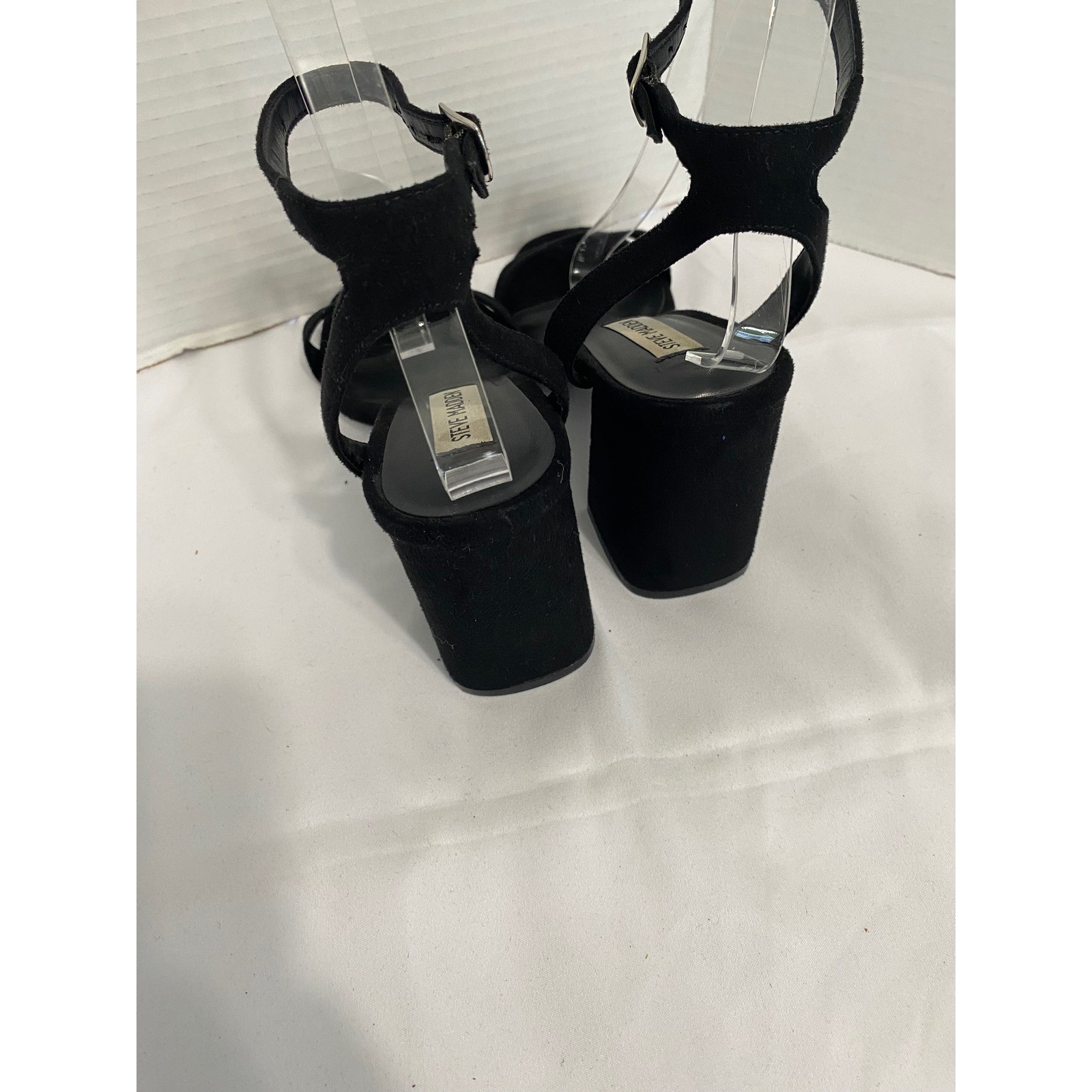 Steve Madden Glamorous Sandals Womens 9 Black Excellent Block Heel GLAM03S1