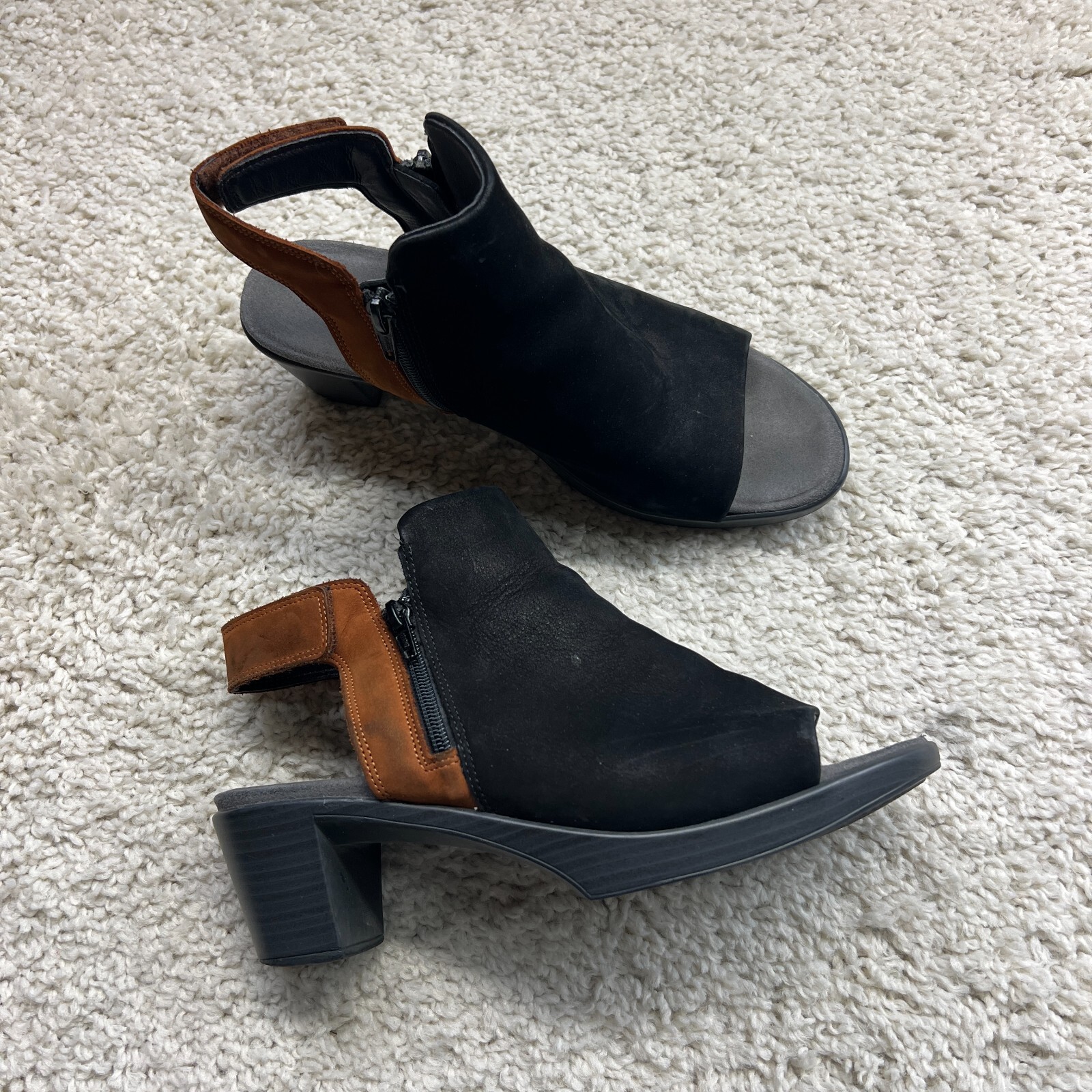 NATO Heeled Sandals Black Brown Open Toe Strap Slingback EU 40 US 9
