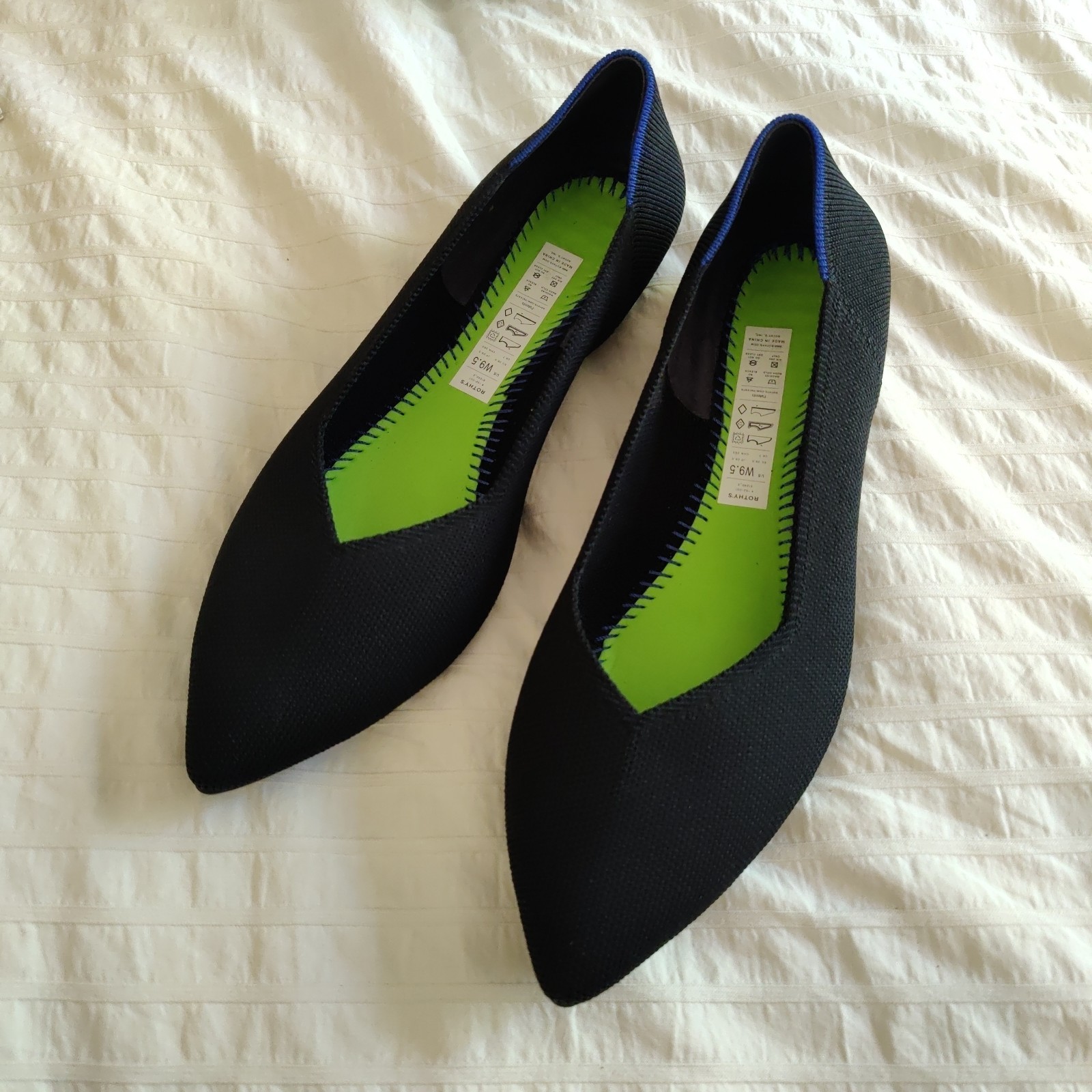 Rothy’s Women’s The Point II Flat Black 9.5 Work Career – Missing Insoles