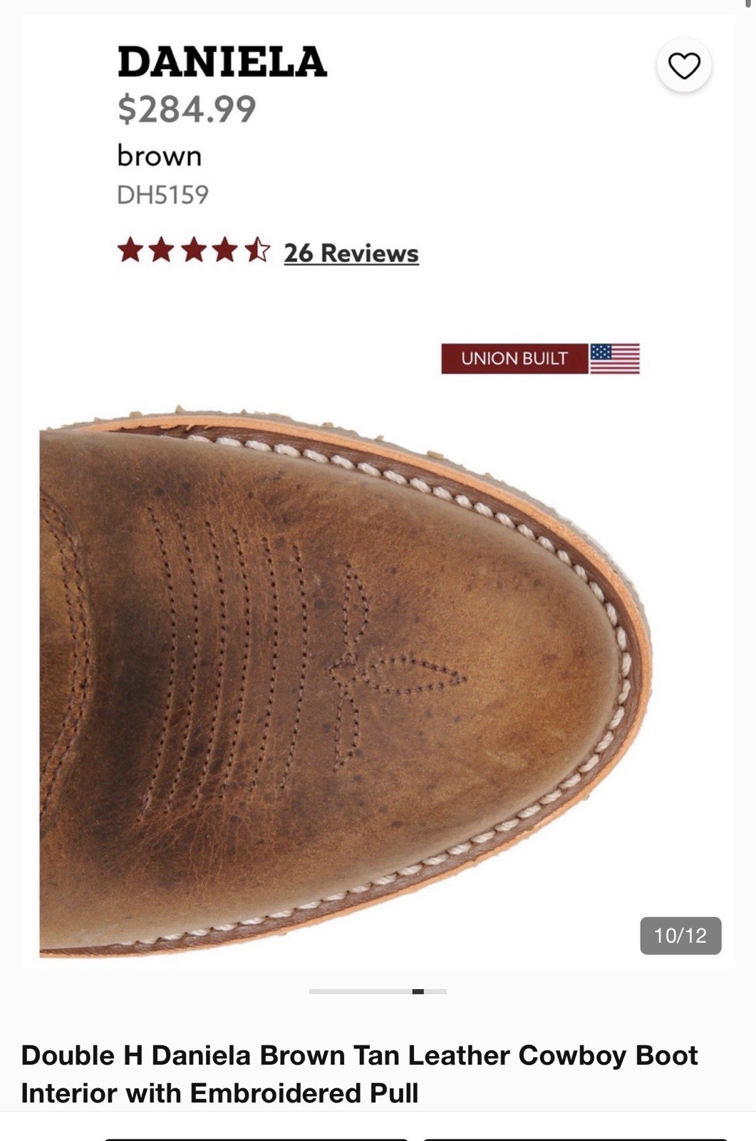 Double-H Boots Woman’s 8M Daniela Western Cowgirl Workwear Brown Leather DH5159